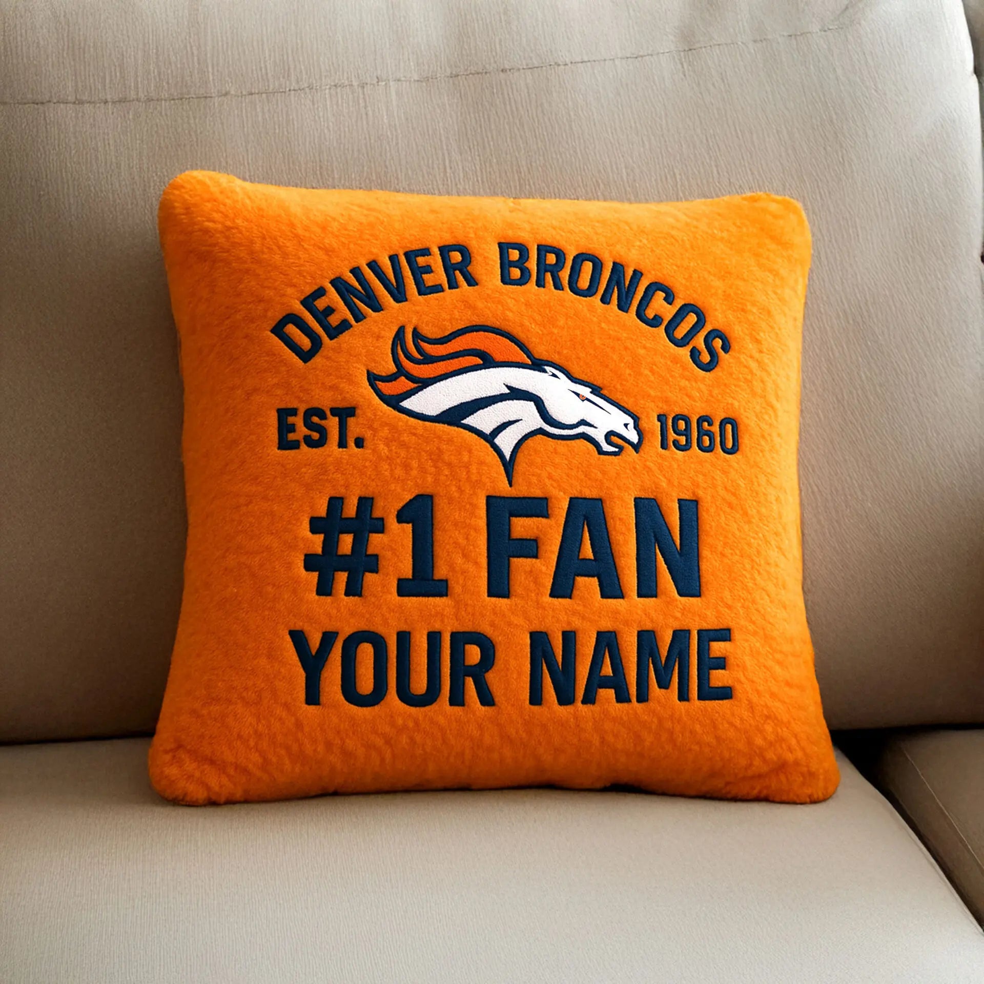 Denver Broncos | Premium Custom Decorative Pillow TD – HuddleStyle.com - Image 2