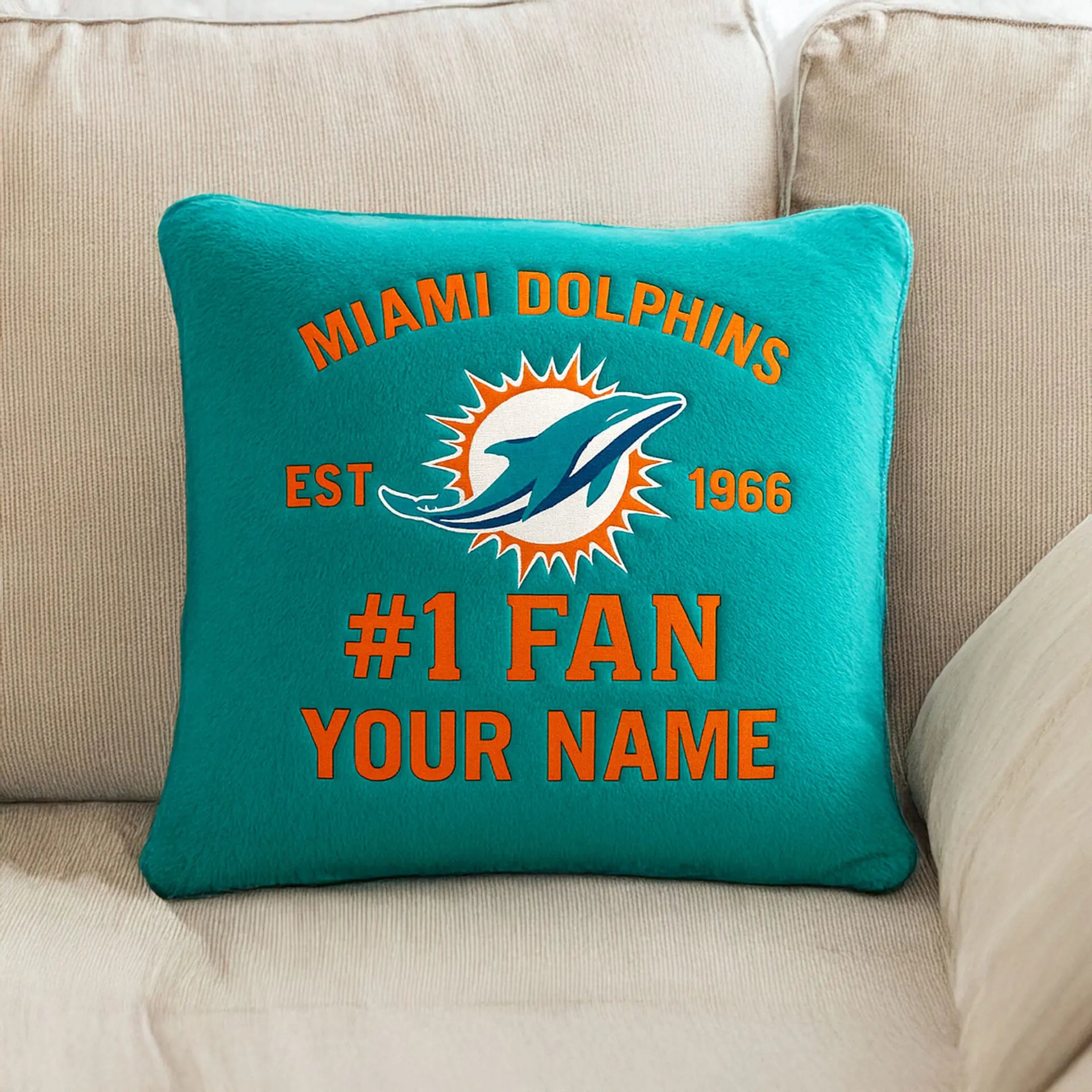 Miami Dolphins | Premium Custom Decorative Pillow TD – HuddleStyle.com - Image 2