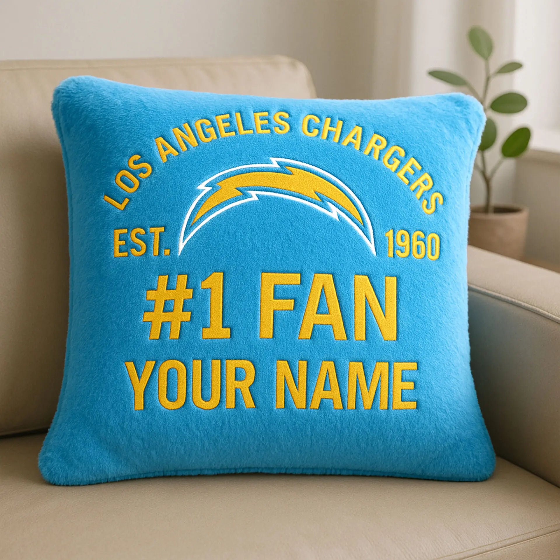 Los Angeles Chargers | Premium Custom Decorative Pillow TD – HuddleStyle.com - Image 2