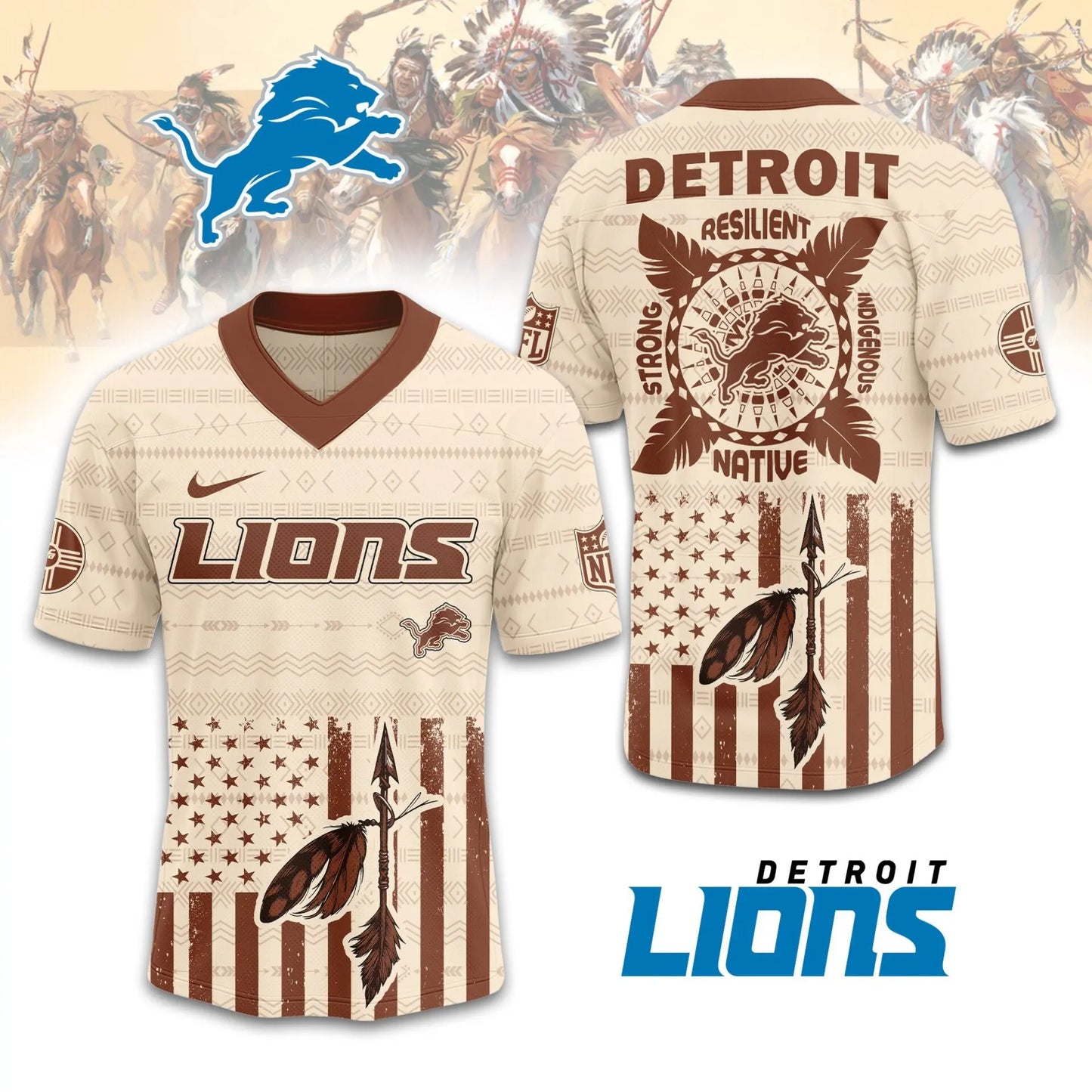 Detroit Lions | Premium Native American Jersey TD – HuddleStyle.com - Image 2