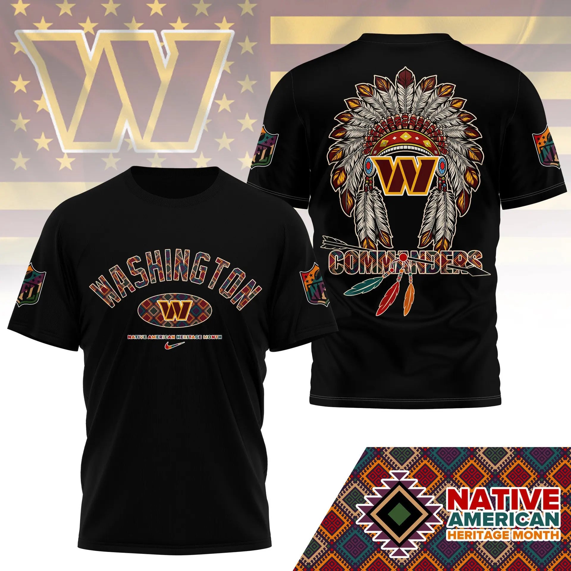 Washington Commanders |Premium Native American Heritage Month 3D Shirt NY – HuddleStyle.com - Main