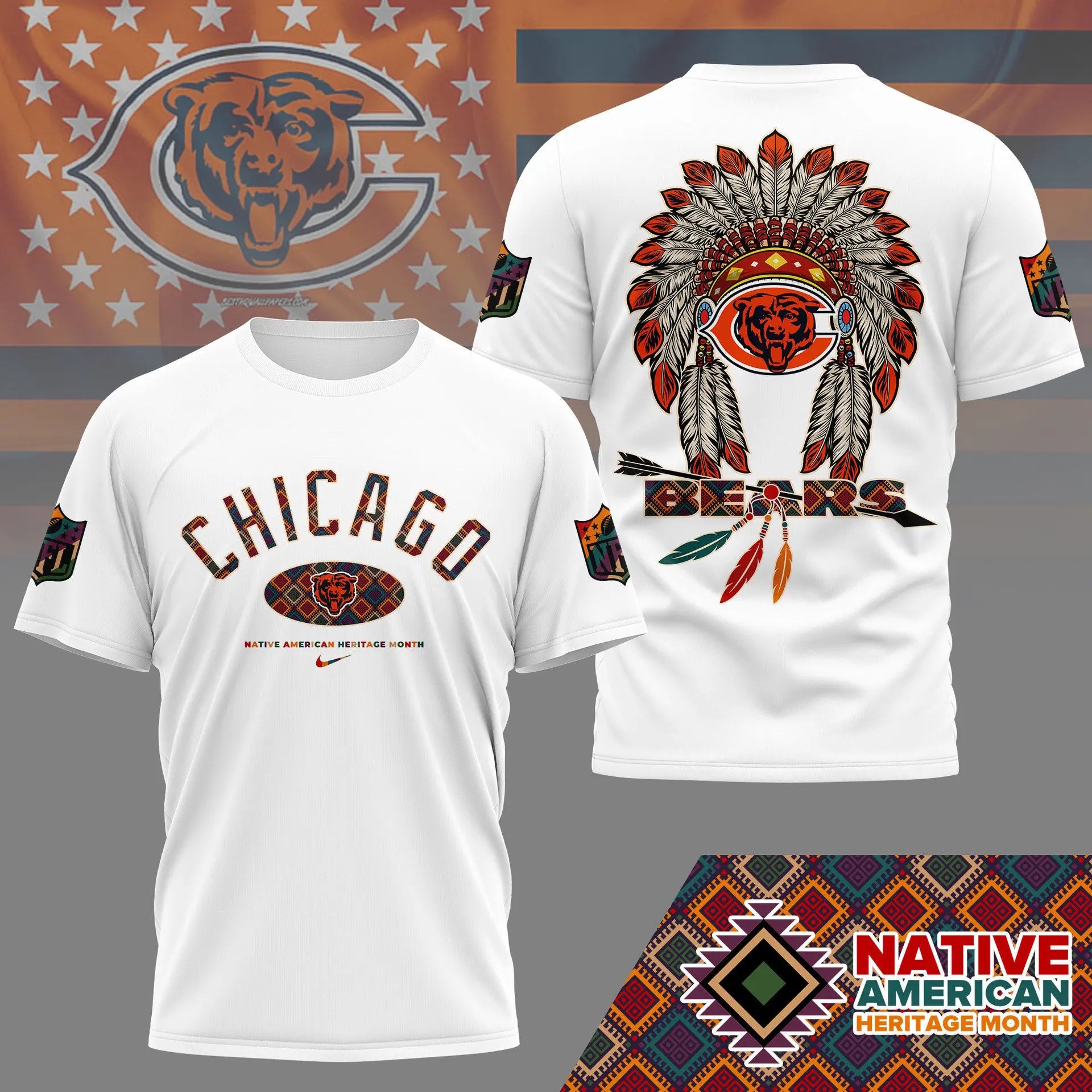 Chicago Bears |Premium Native American Heritage Month 3D Shirt NY – HuddleStyle.com - Image 5