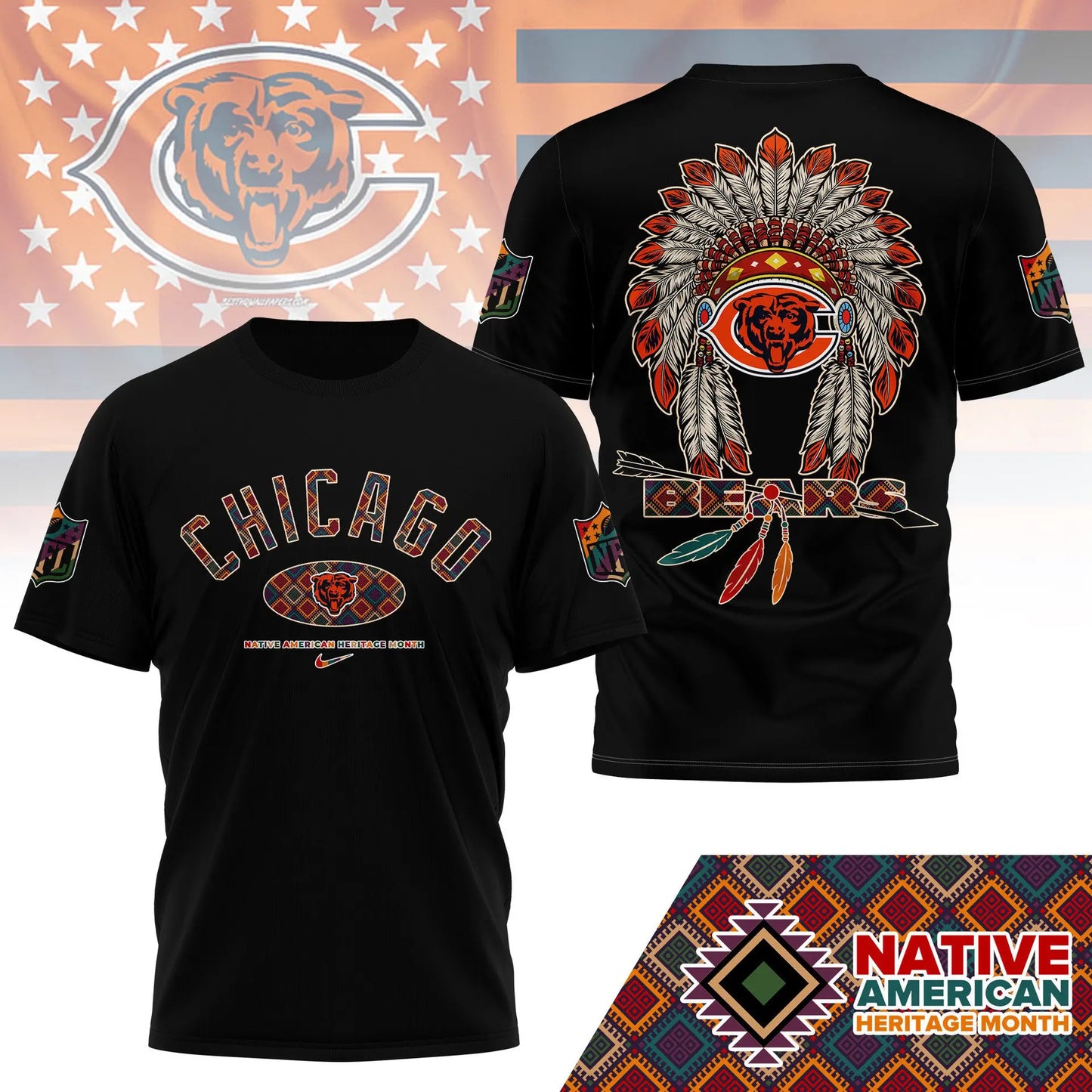 Chicago Bears |Premium Native American Heritage Month 3D Shirt NY – HuddleStyle.com - Image 2