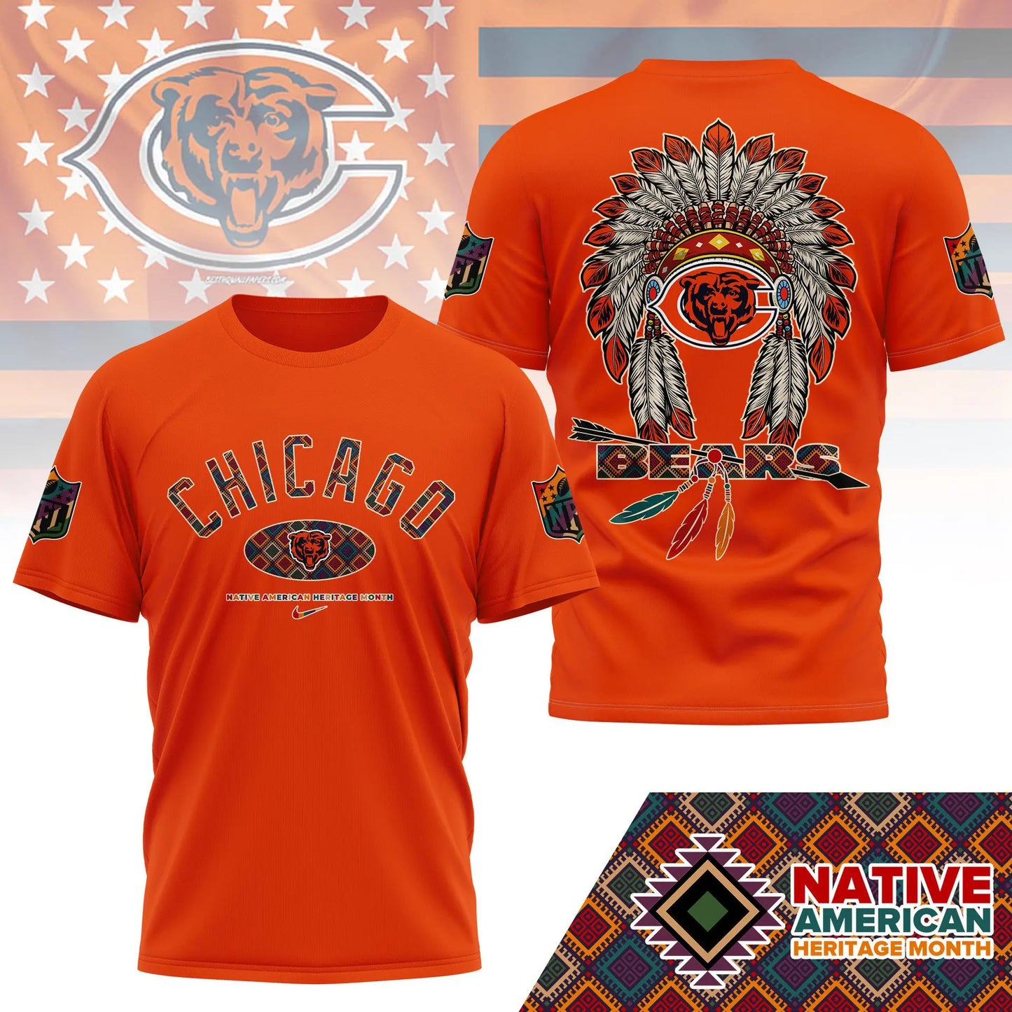 Chicago Bears |Premium Native American Heritage Month 3D Shirt NY – HuddleStyle.com - Image 4
