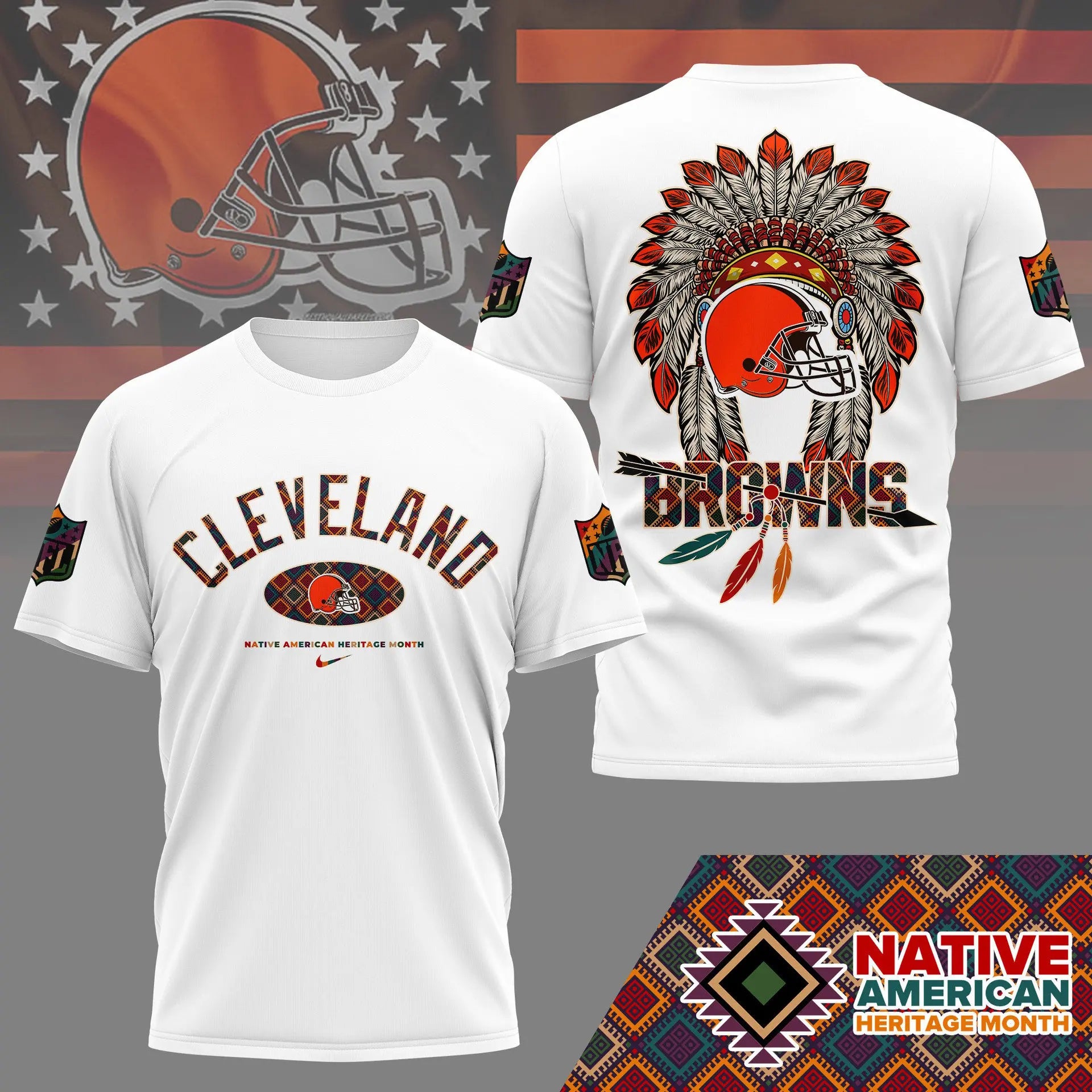 Cleveland Browns |Premium Native American Heritage Month 3D Shirt NY – HuddleStyle.com - Image 3