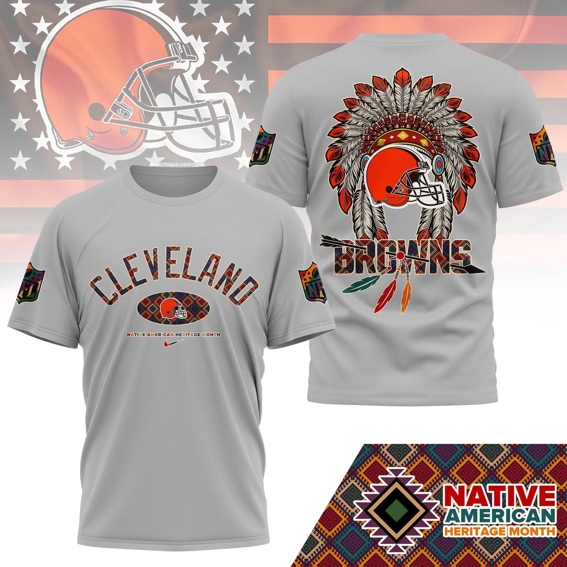 Cleveland Browns |Premium Native American Heritage Month 3D Shirt NY – HuddleStyle.com - Image 2