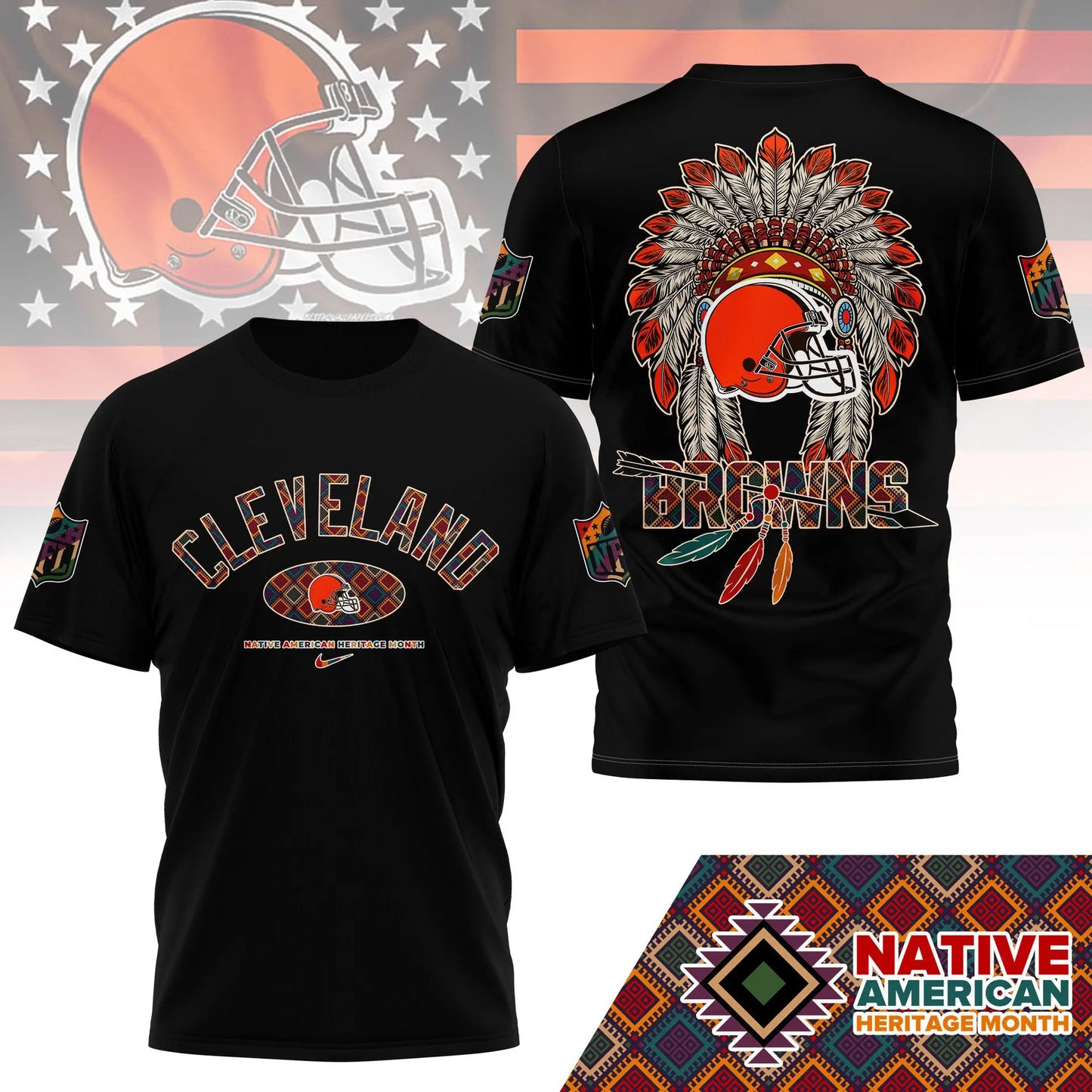 Cleveland Browns |Premium Native American Heritage Month 3D Shirt NY – HuddleStyle.com - Image 5