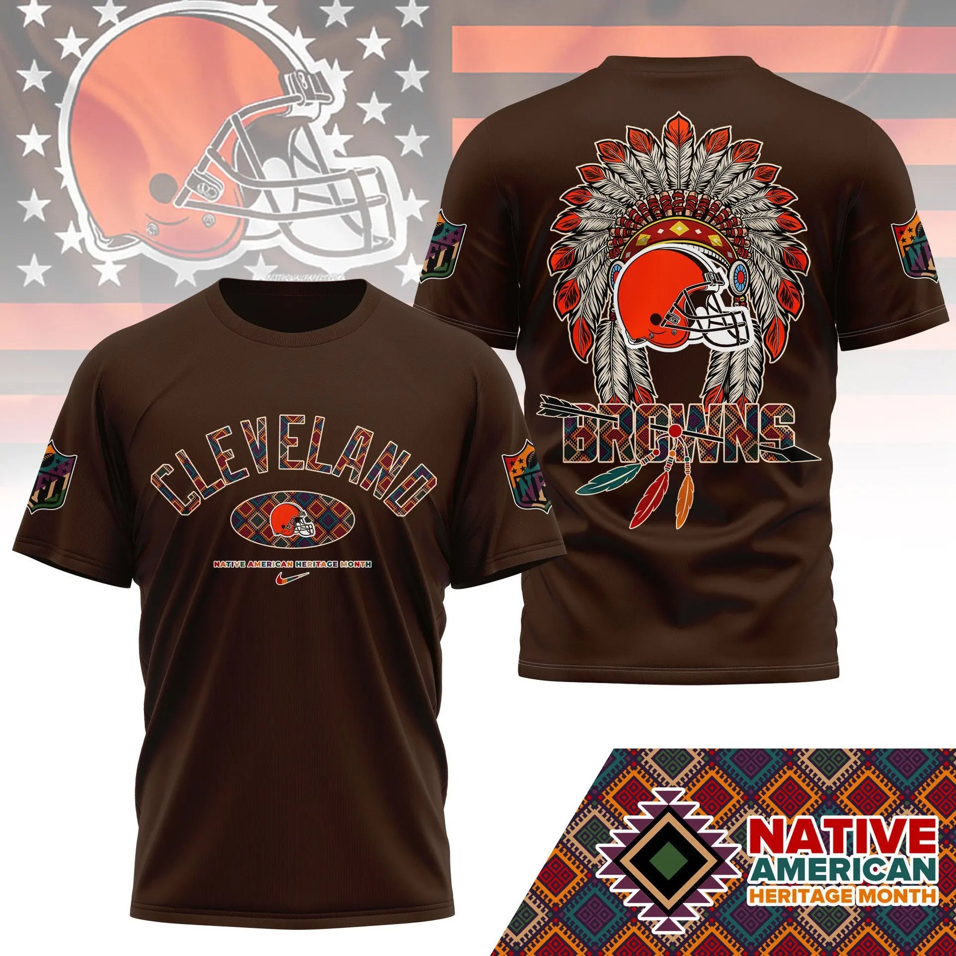 Cleveland Browns |Premium Native American Heritage Month 3D Shirt NY – HuddleStyle.com - Main