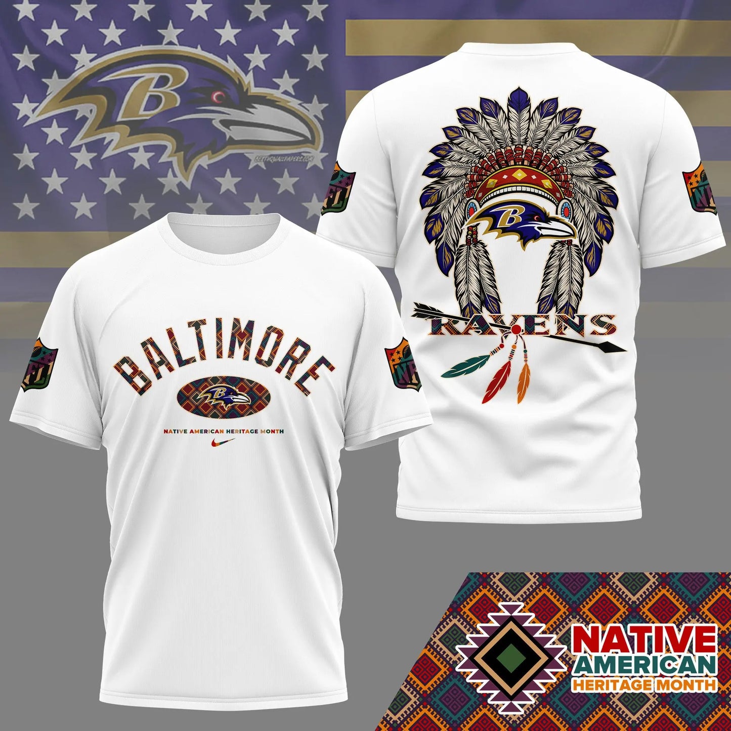 Baltimore Ravens |Premium Native American Heritage Month 3D Shirt NY – HuddleStyle.com - Image 4