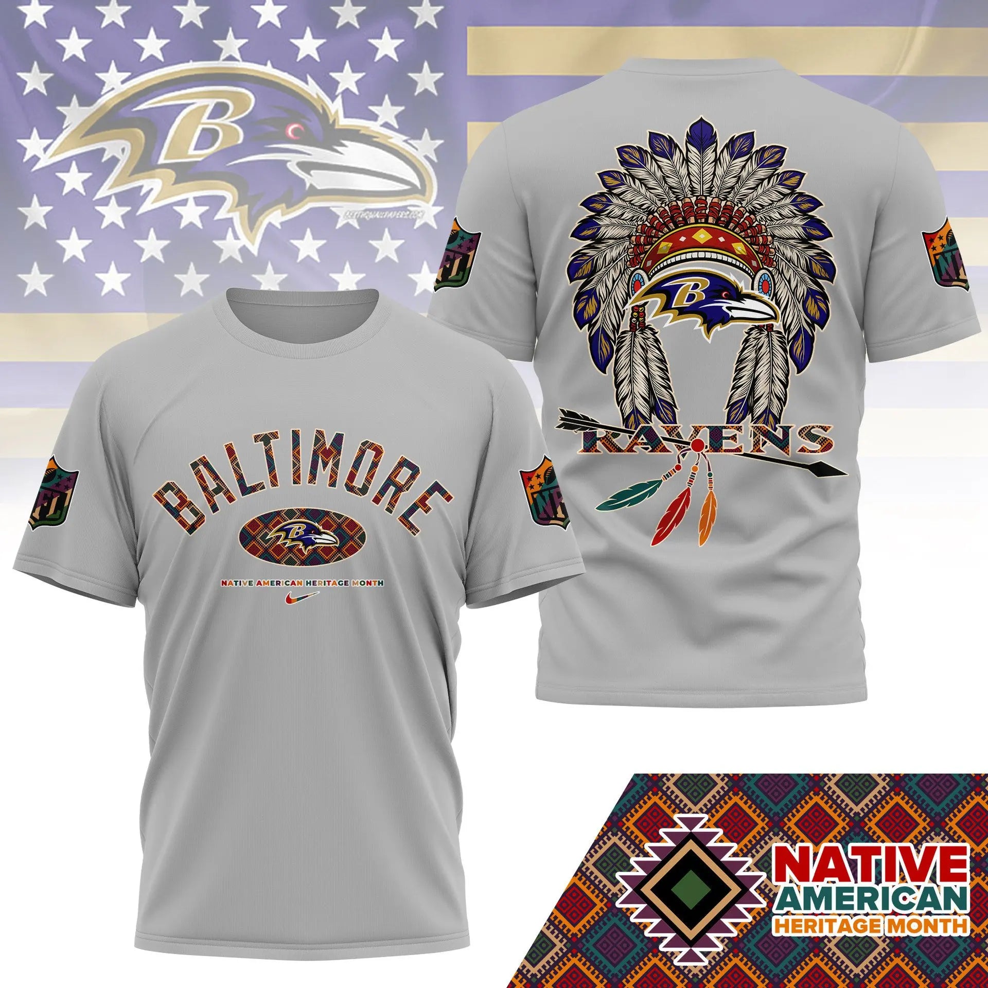 Baltimore Ravens |Premium Native American Heritage Month 3D Shirt NY – HuddleStyle.com - Image 2