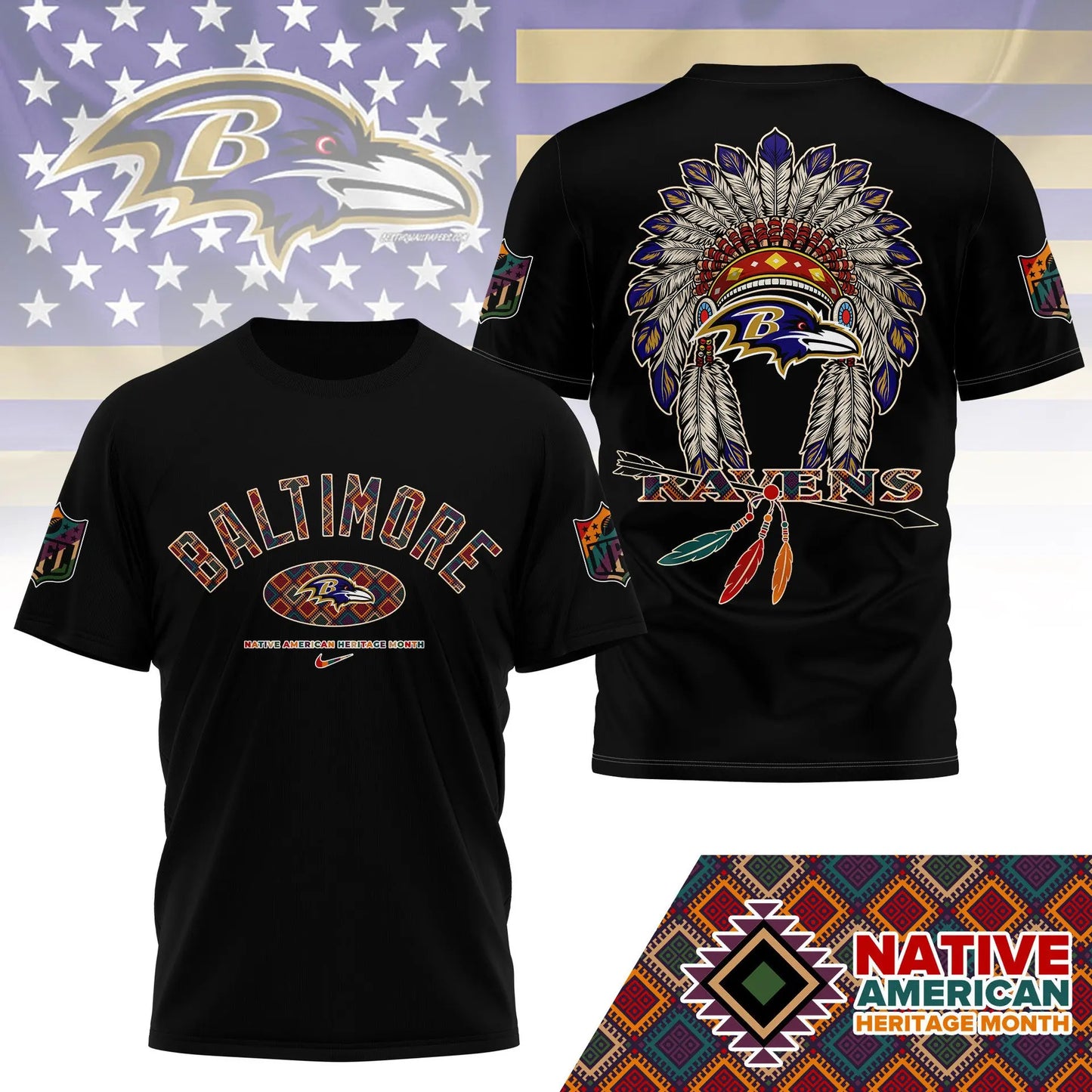 Baltimore Ravens |Premium Native American Heritage Month 3D Shirt NY – HuddleStyle.com - Image 3