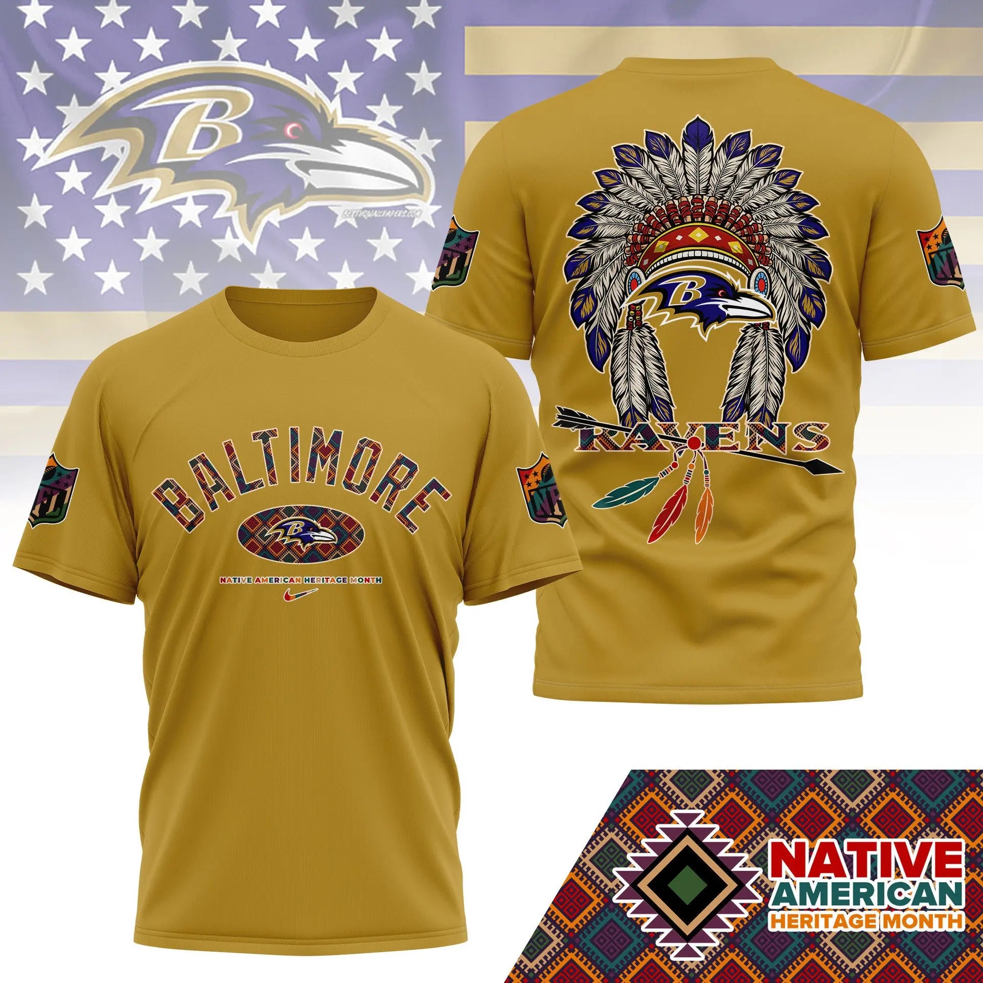 Baltimore Ravens |Premium Native American Heritage Month 3D Shirt NY – HuddleStyle.com - Main
