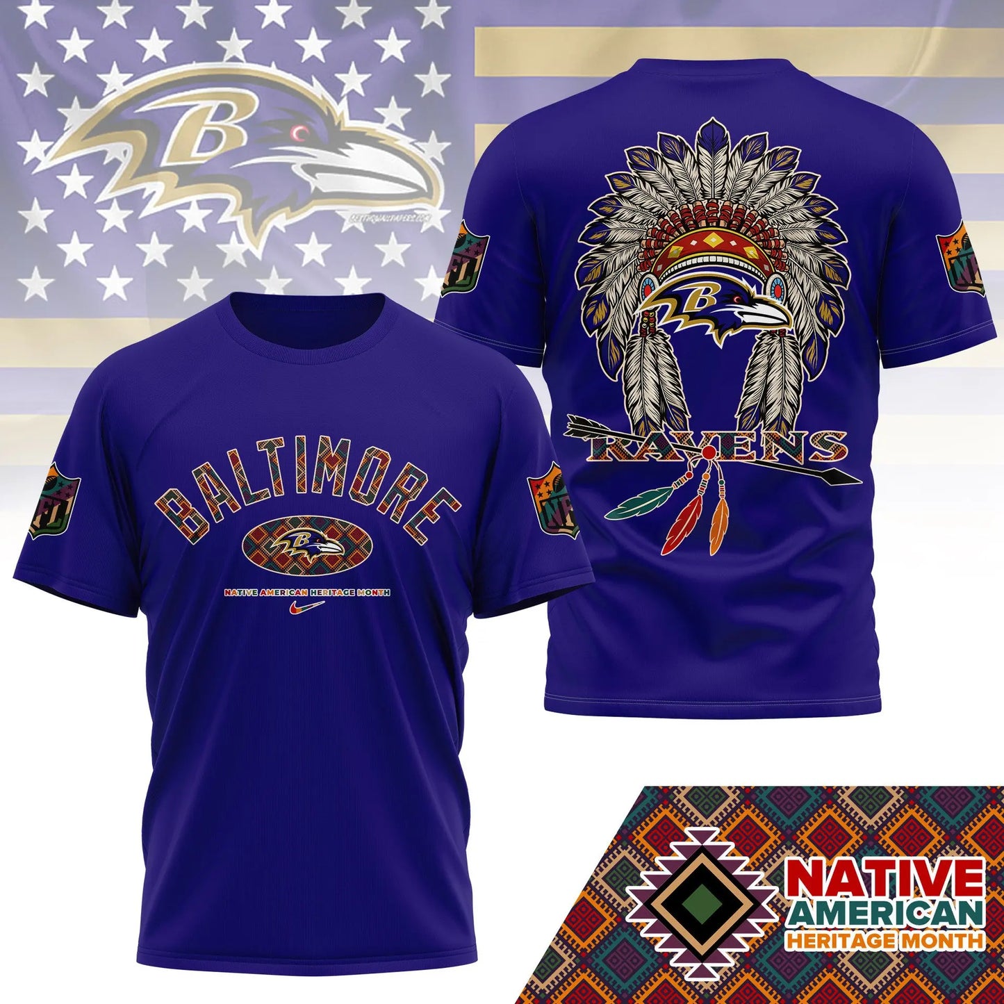 Baltimore Ravens |Premium Native American Heritage Month 3D Shirt NY – HuddleStyle.com - Image 5