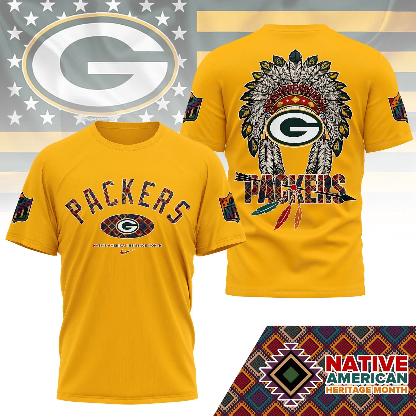 Green Bay Packers |Premium Native American Heritage Month 3D Shirt NY – HuddleStyle.com - Image 2