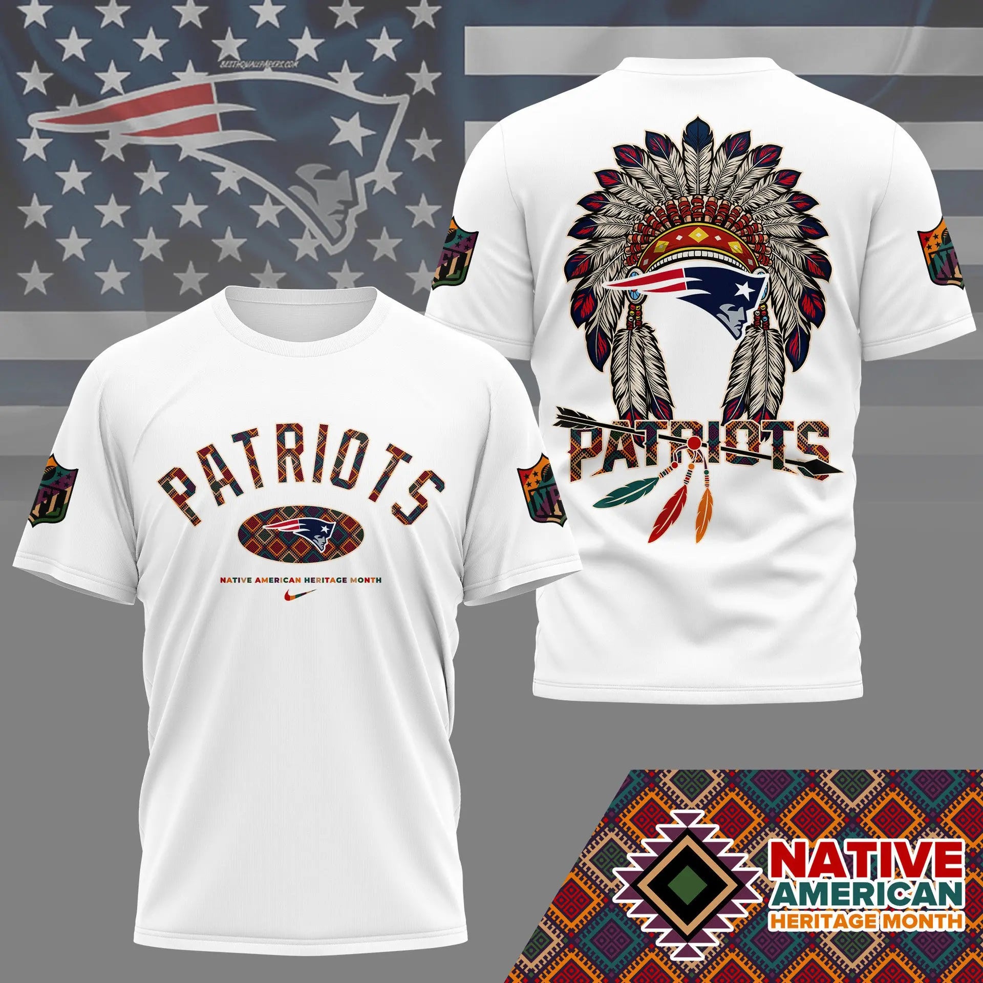 New England Patriots |Premium Native American Heritage Month 3D Shirt NY – HuddleStyle.com - Image 2