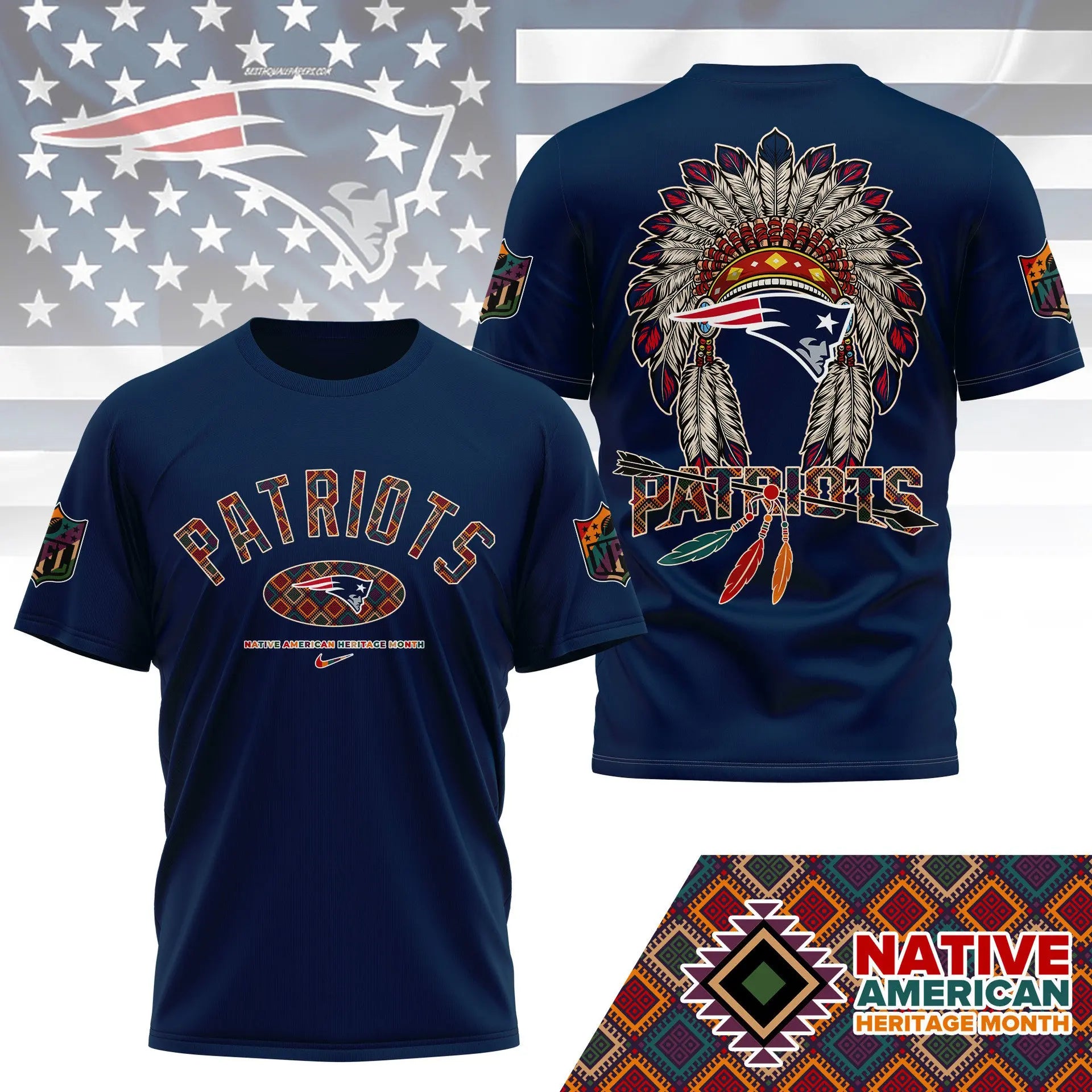 New England Patriots |Premium Native American Heritage Month 3D Shirt NY – HuddleStyle.com - Main