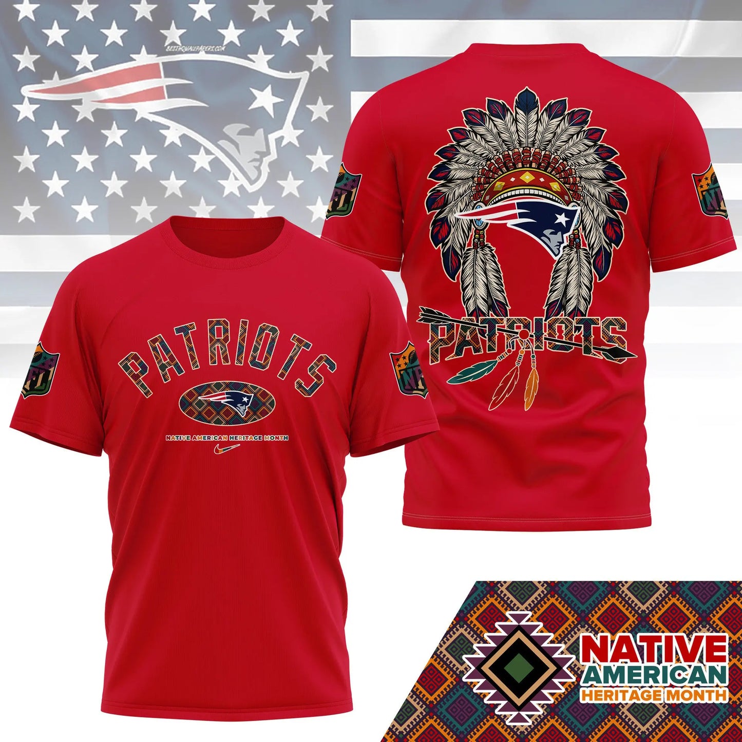 New England Patriots |Premium Native American Heritage Month 3D Shirt NY – HuddleStyle.com - Image 3