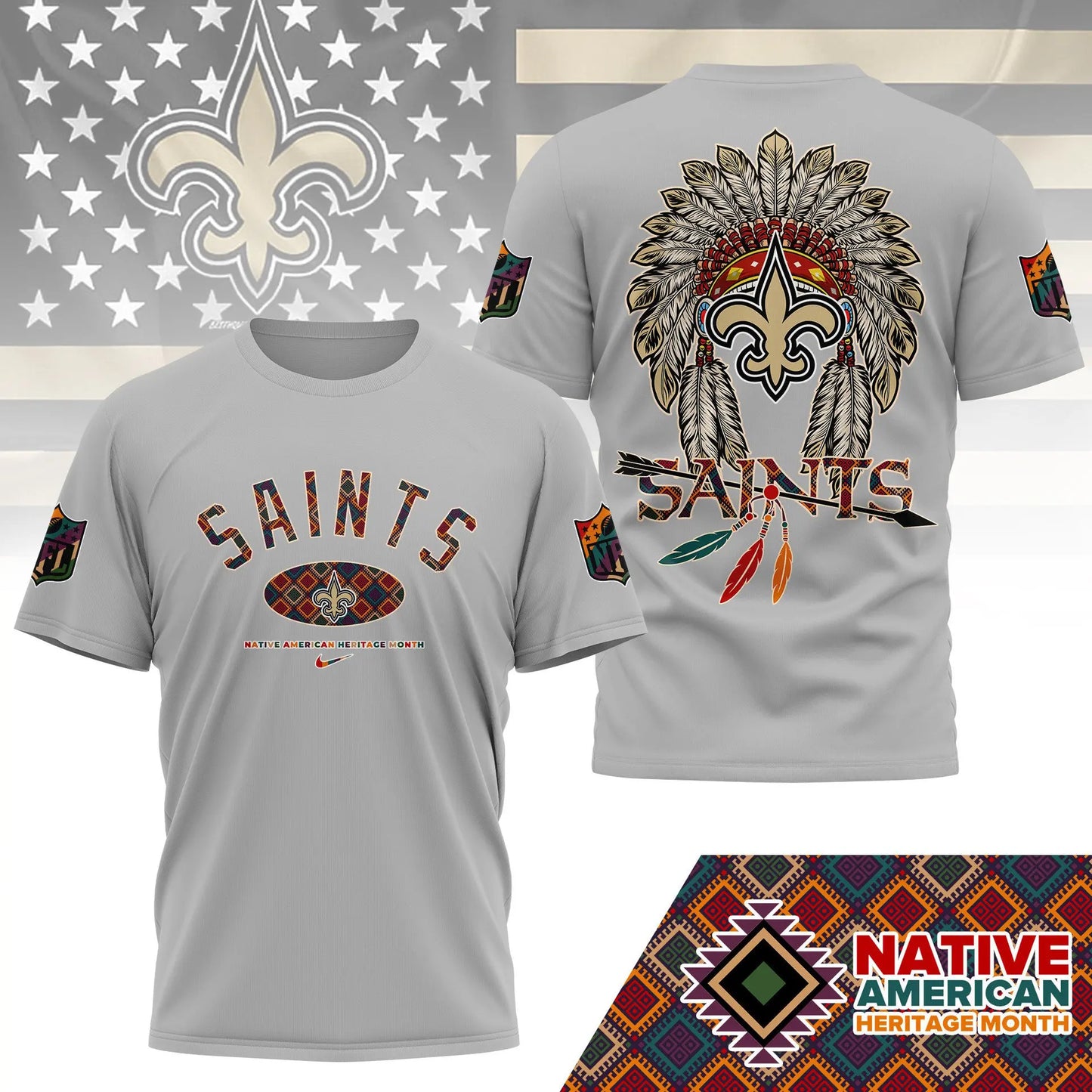 New Orleans Saints |Premium Native American Heritage Month 3D Shirt NY – HuddleStyle.com - Image 4