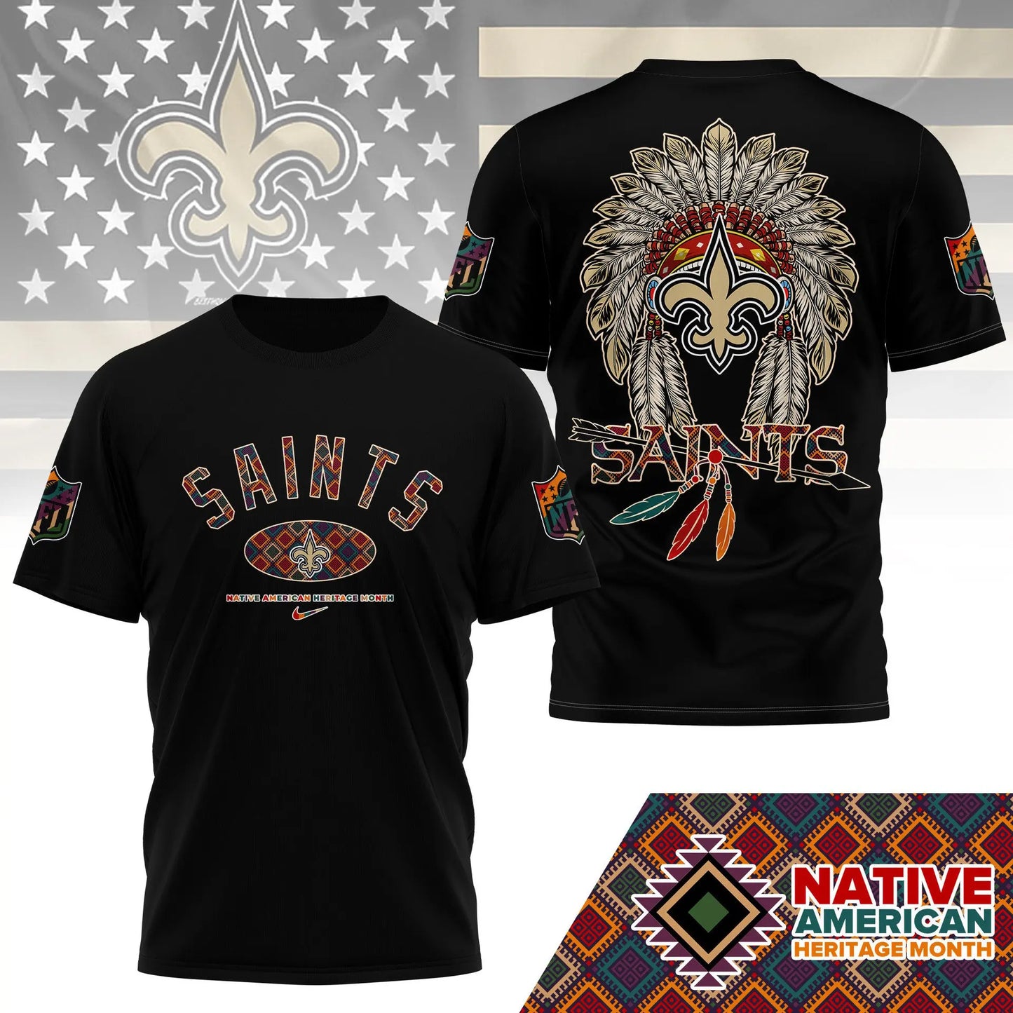 New Orleans Saints |Premium Native American Heritage Month 3D Shirt NY – HuddleStyle.com - Image 3