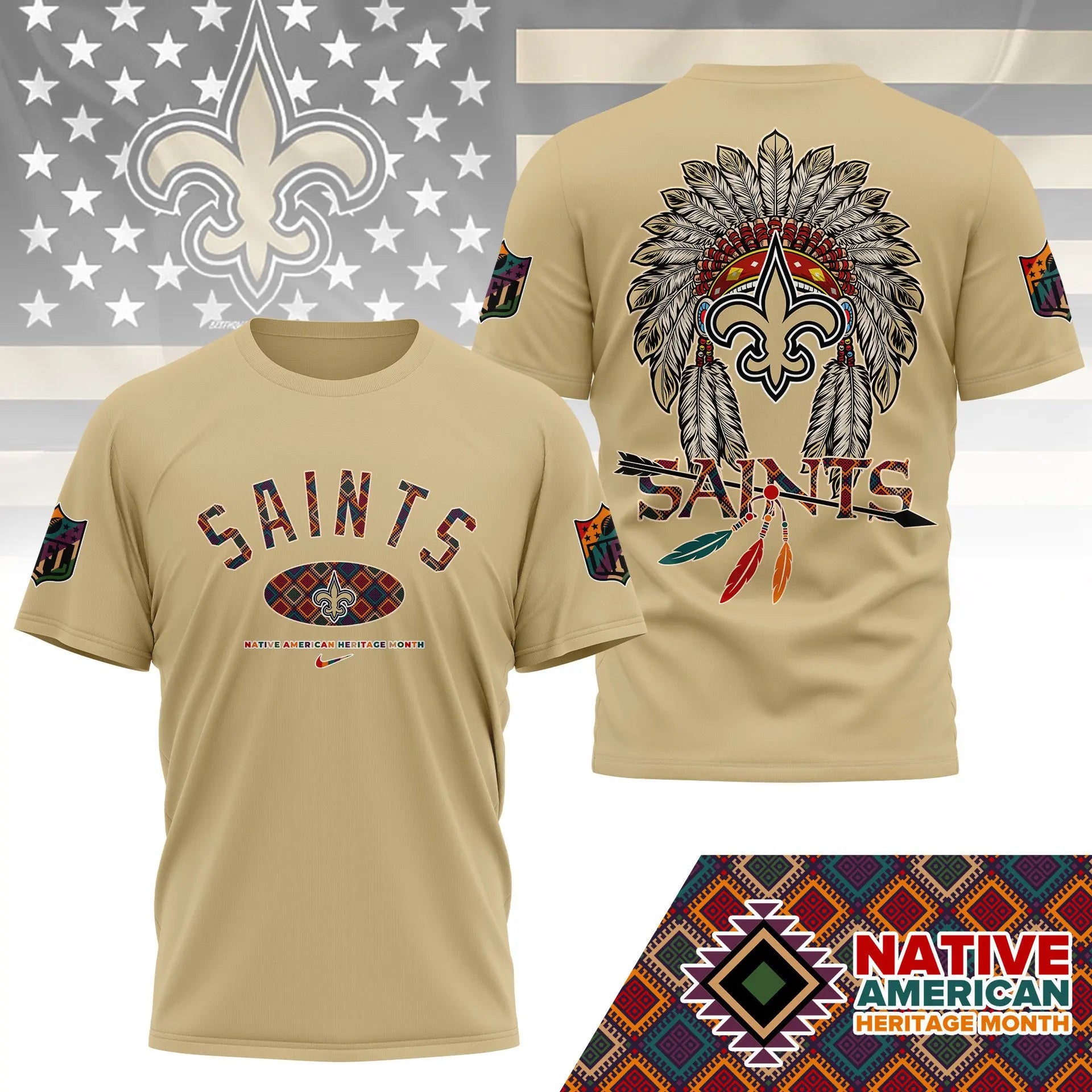 New Orleans Saints |Premium Native American Heritage Month 3D Shirt NY – HuddleStyle.com - Image 2