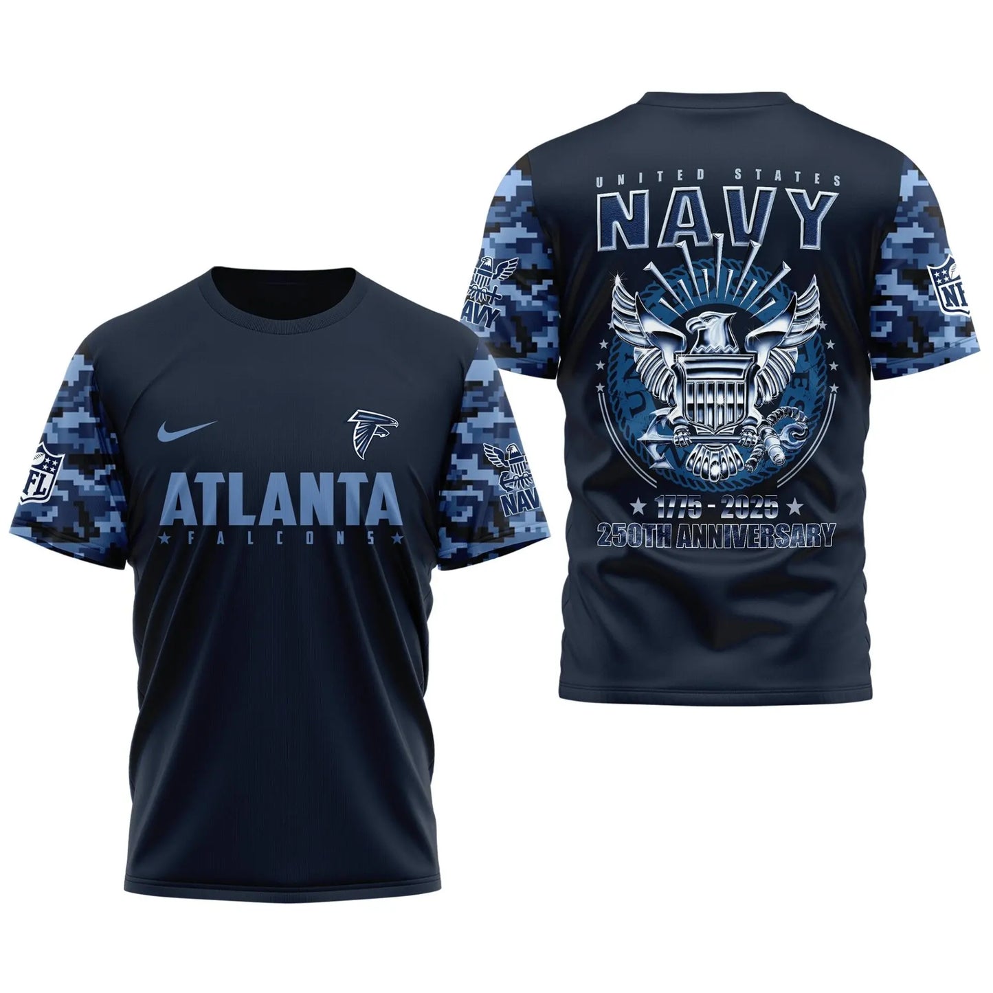 Atlanta Falcons | Premium Navy 250 Years 3D Shirt TD – HuddleStyle.com - Image 3