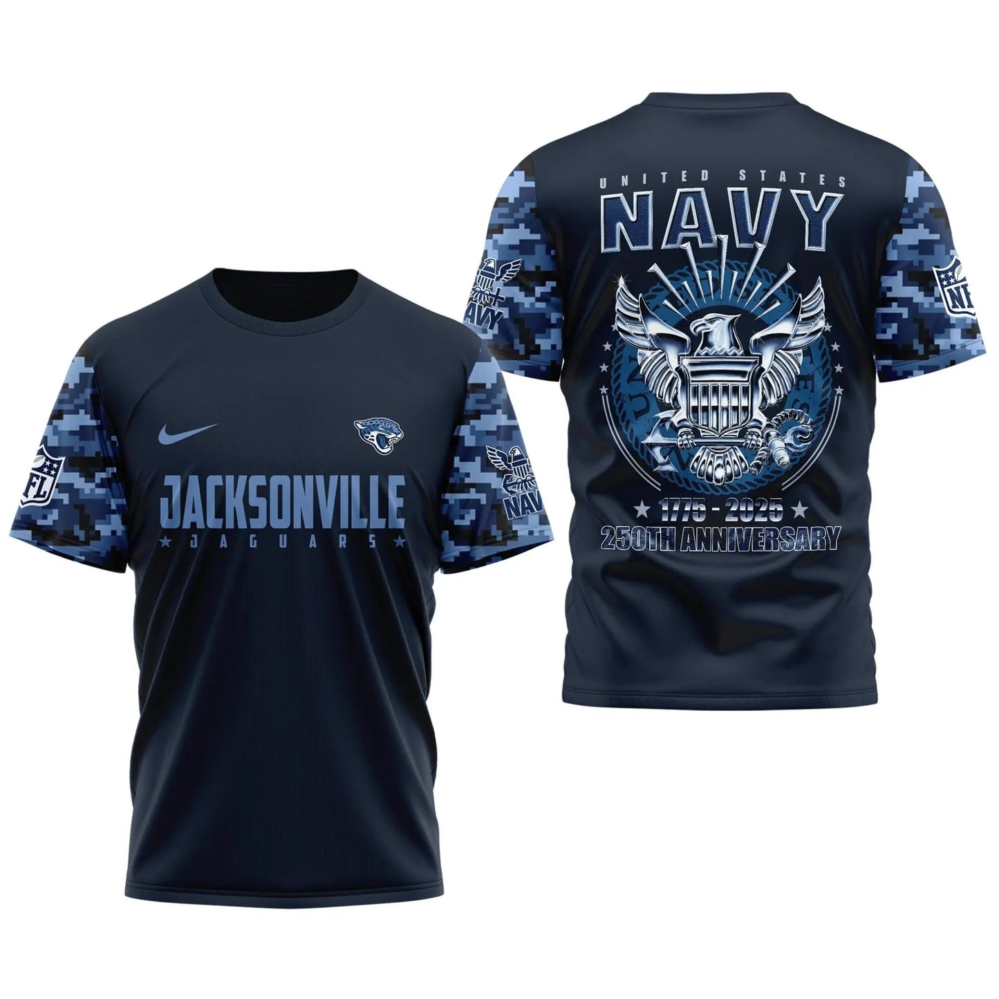 Jacksonville Jaguars | Premium Navy 250 Years 3D Shirt TD – HuddleStyle.com - Image 3
