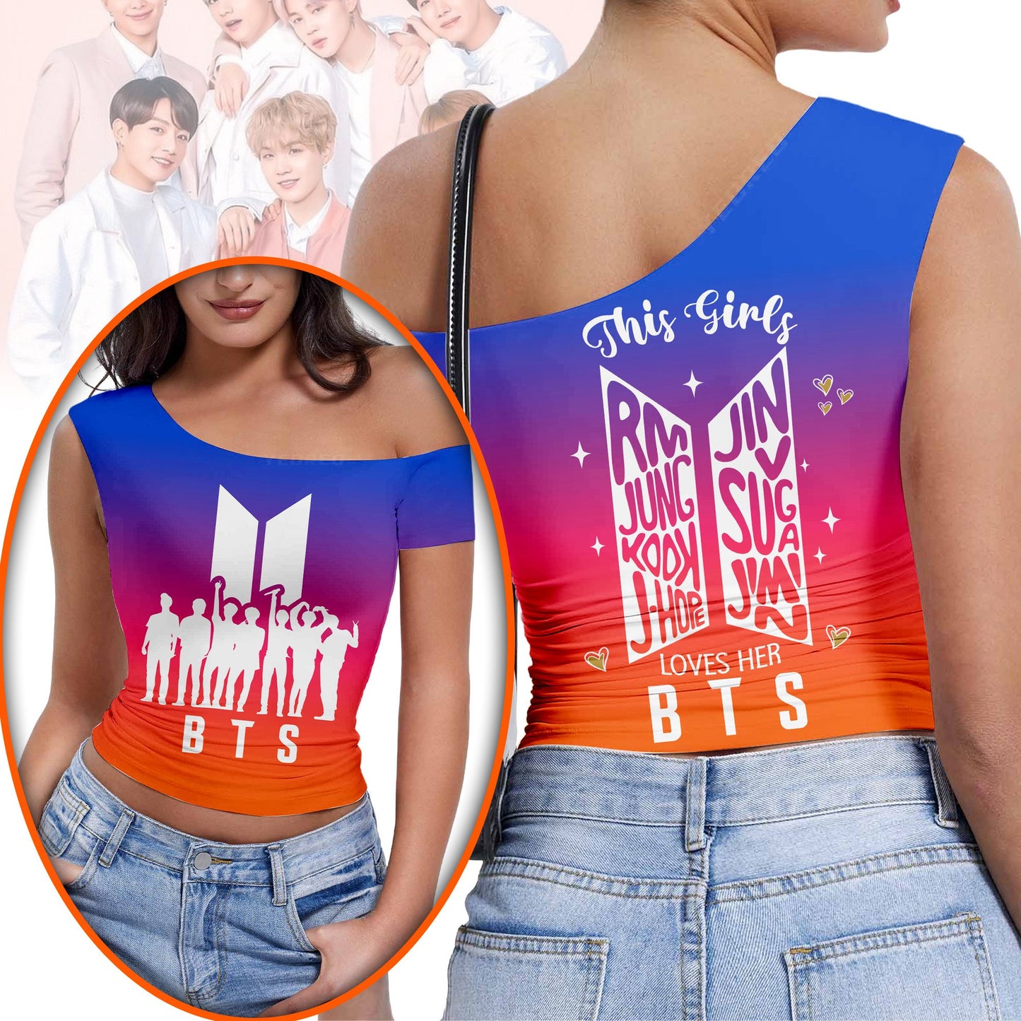 Premium BTS Short Sleeve One Shoulder Top NY