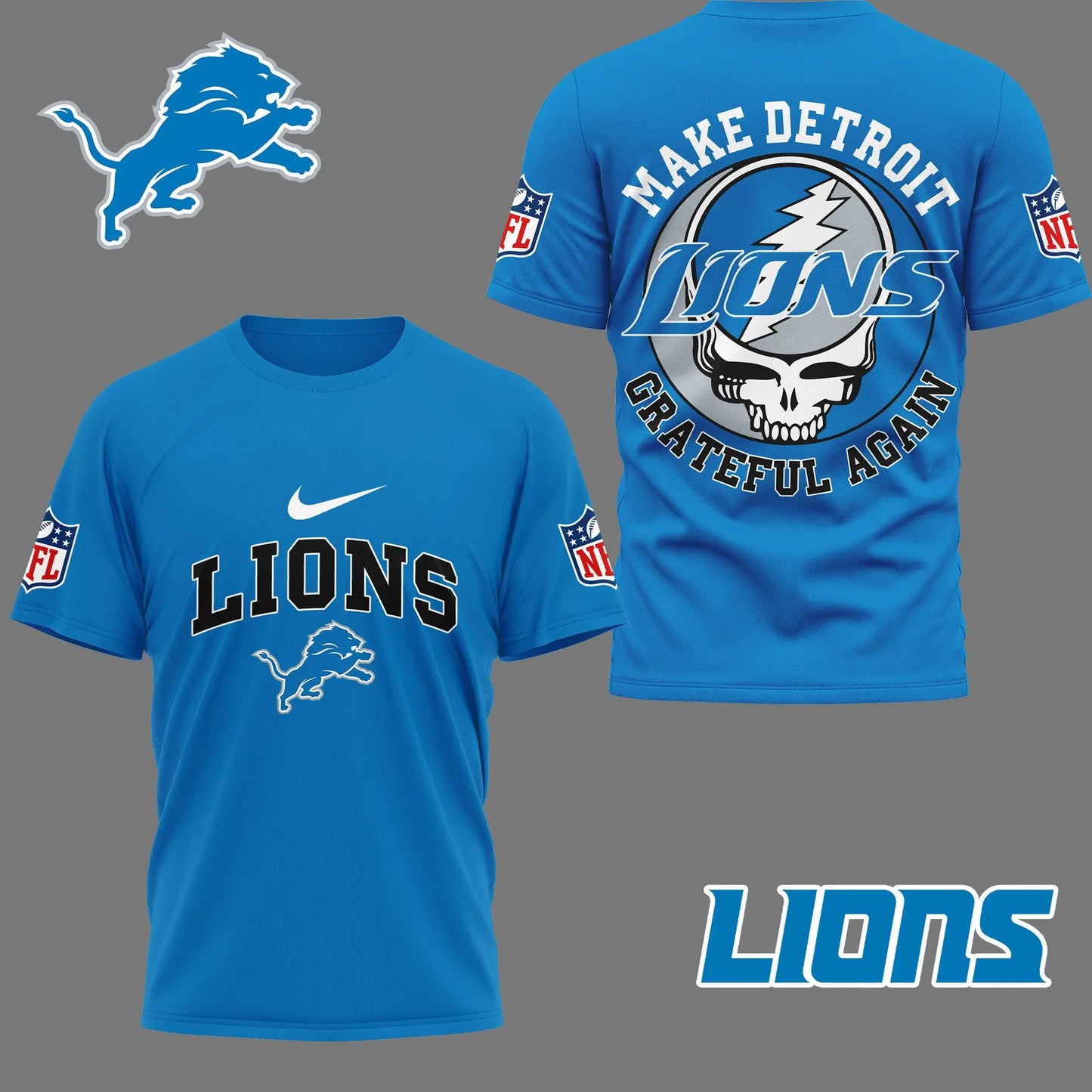 Detroit Lions | Premium Grateful Game Day 3D Shirt NY – HuddleStyle.com - Main