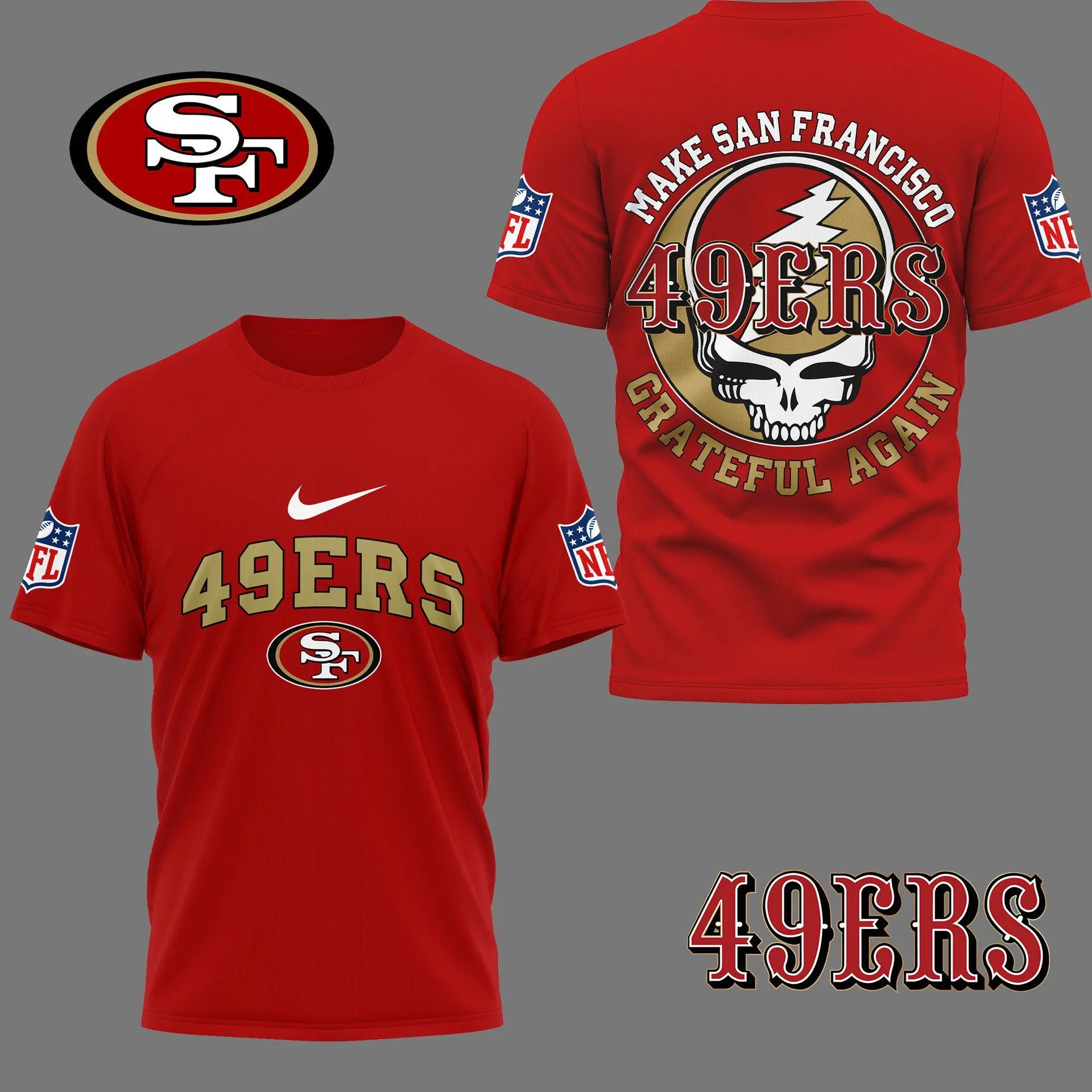 San Francisco 49ers | Premium Grateful Game Day 3D Shirt NY – HuddleStyle.com - Image 3