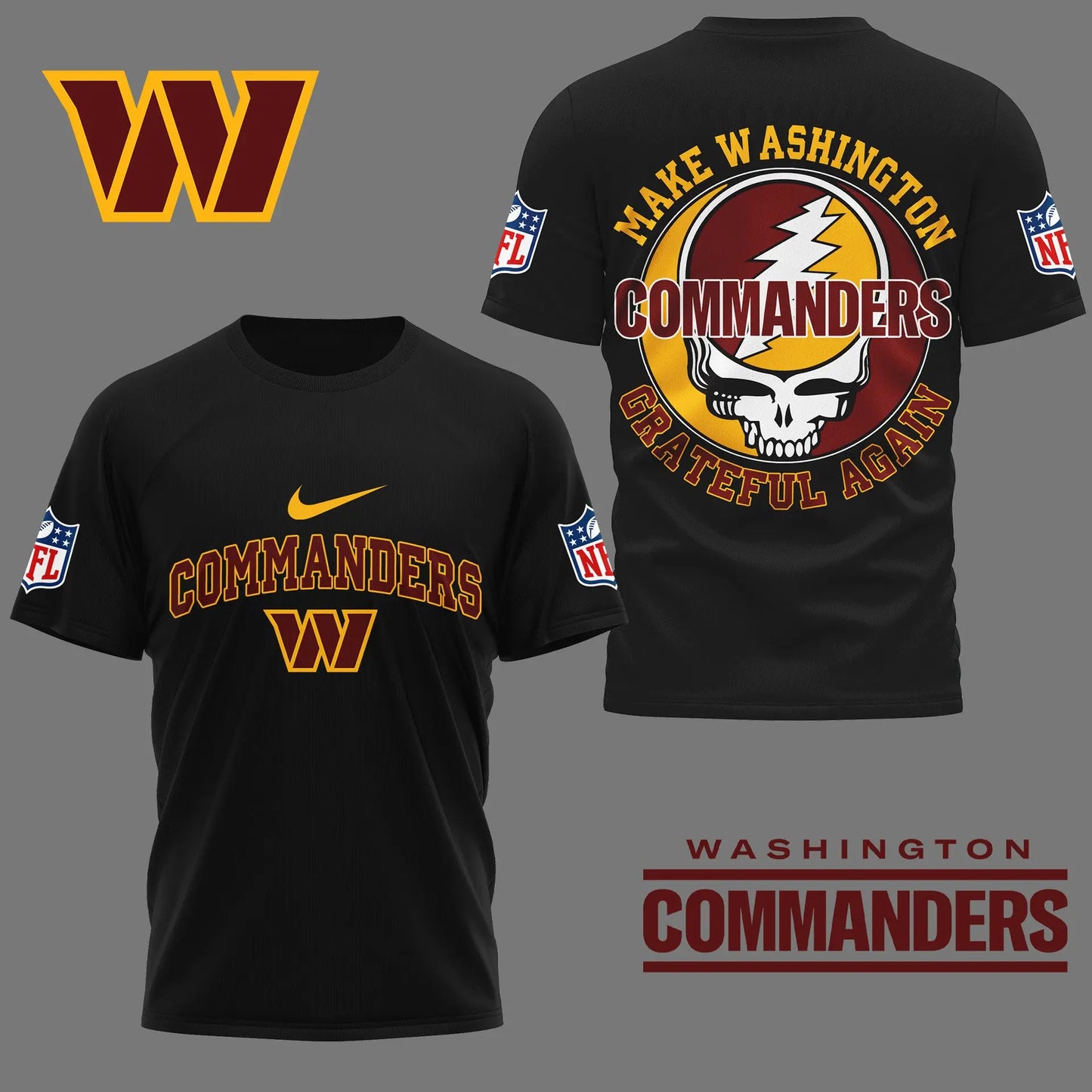 Washington Commanders | Premium Grateful Game Day 3D Shirt NY – HuddleStyle.com - Main