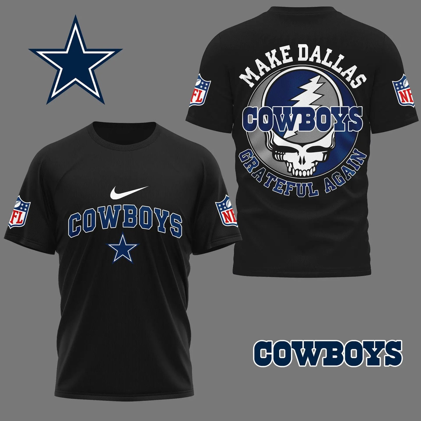 Dallas Cowboys | Premium Grateful Game Day 3D Shirt NY – HuddleStyle.com - Main