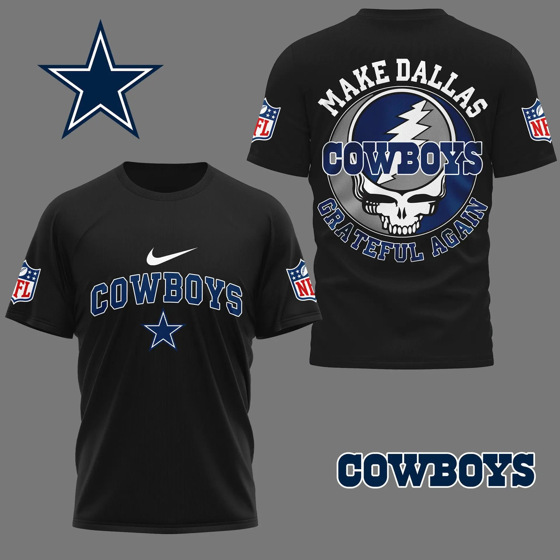 Dallas Cowboys | Premium Grateful Game Day 3D Shirt NY – HuddleStyle.com - Main