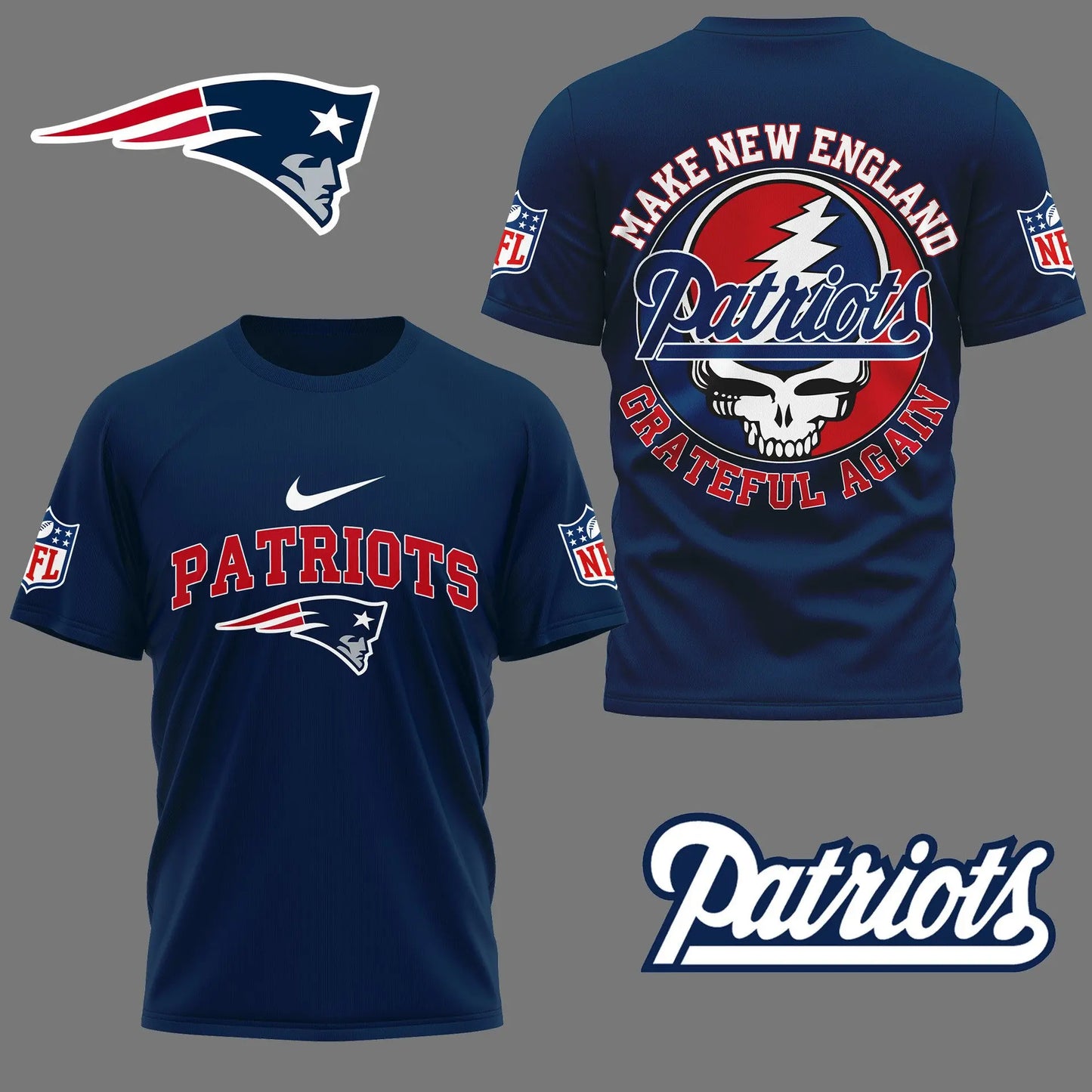 New England Patriots | Premium Grateful Game Day 3D Shirt NY – HuddleStyle.com - Main