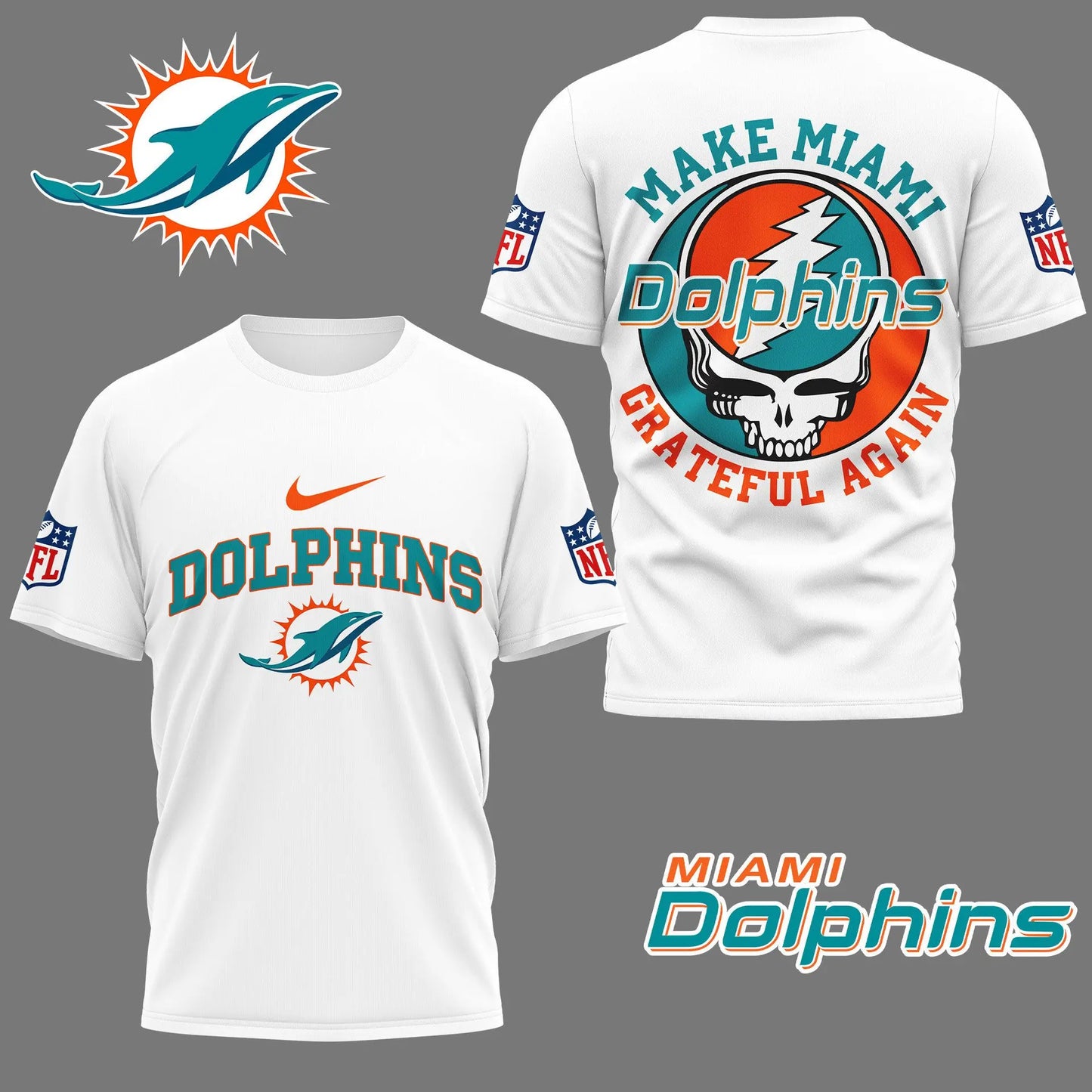 Miami Dolphins | Premium Grateful Game Day 3D Shirt NY – HuddleStyle.com - Image 3