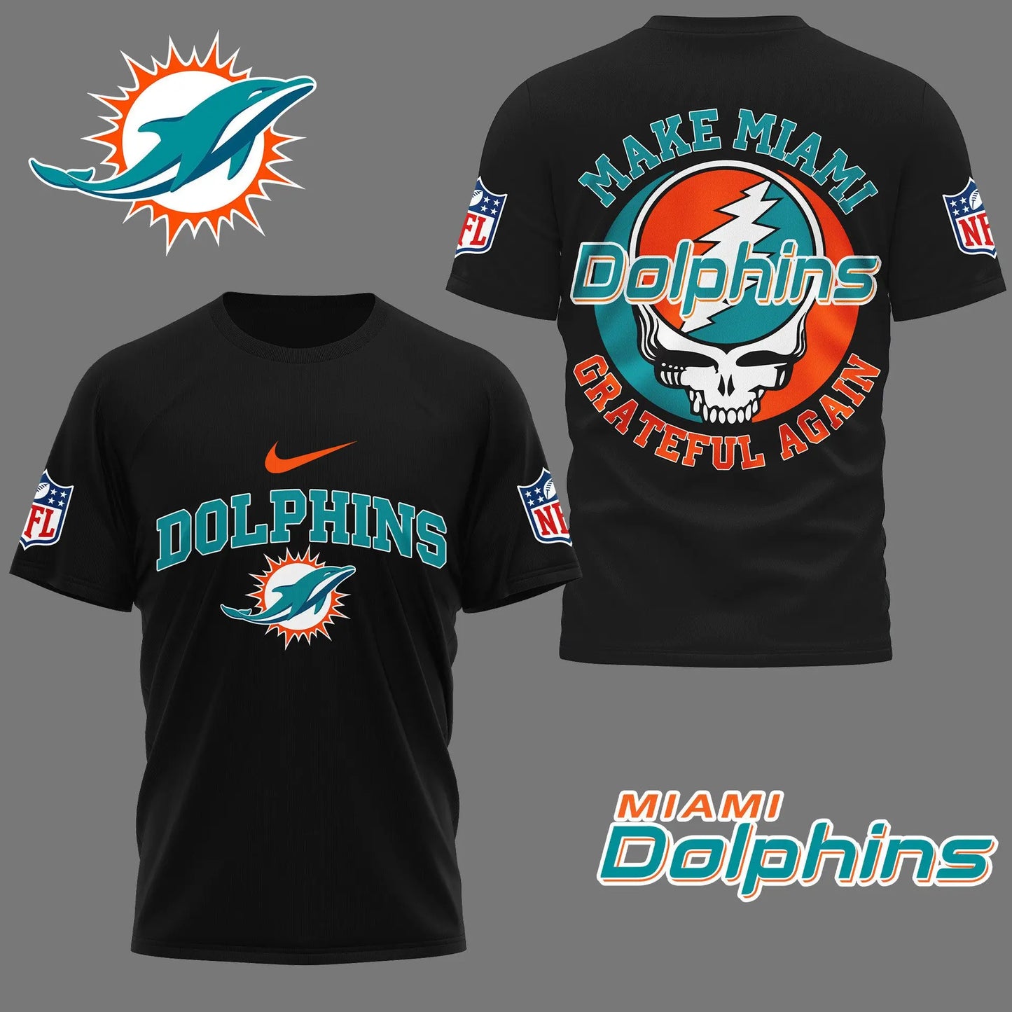 Miami Dolphins | Premium Grateful Game Day 3D Shirt NY – HuddleStyle.com - Main