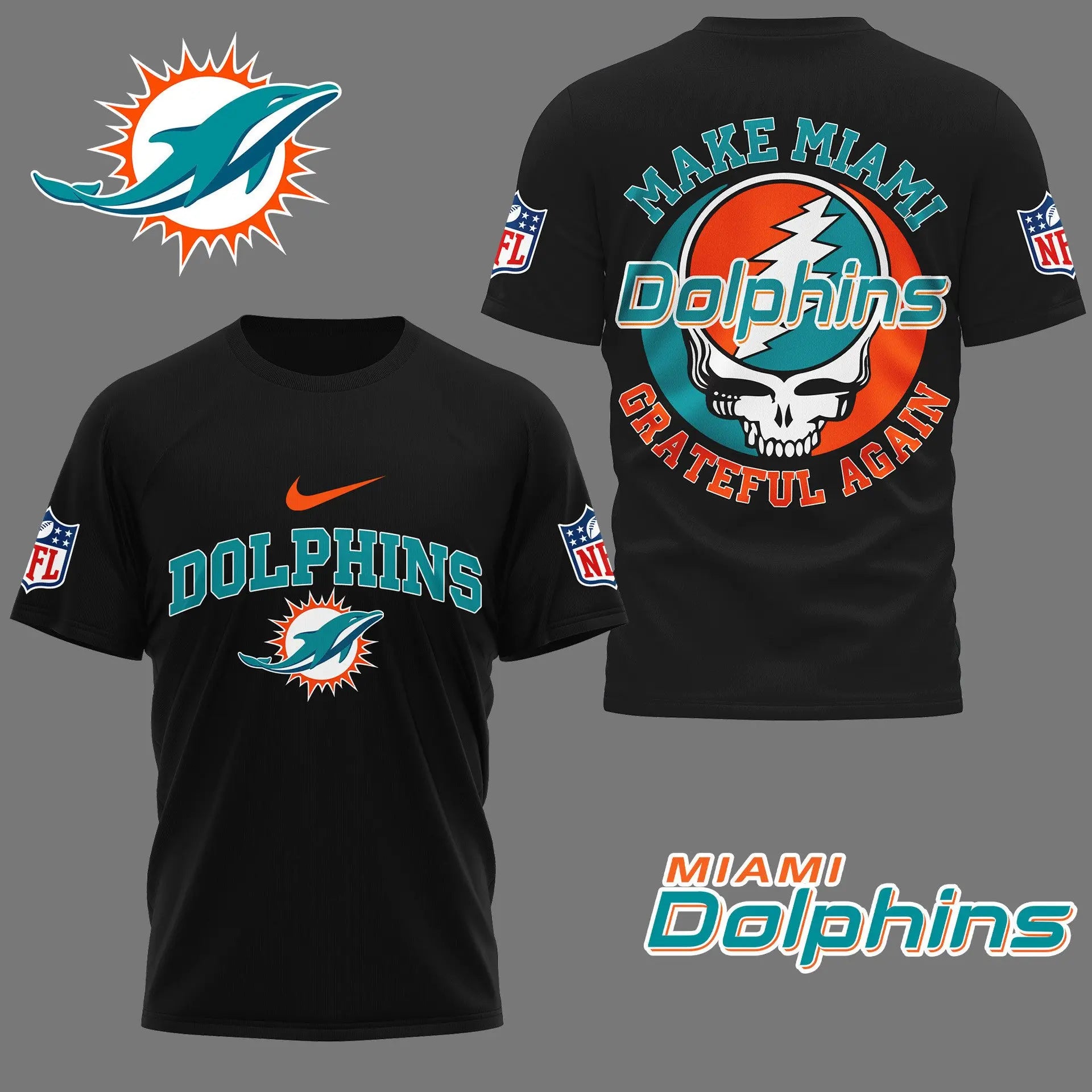 Miami Dolphins | Premium Grateful Game Day 3D Shirt NY – HuddleStyle.com - Main