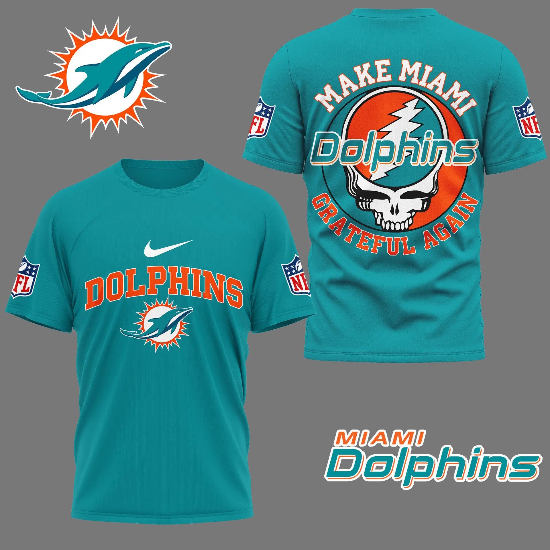Miami Dolphins | Premium Grateful Game Day 3D Shirt NY – HuddleStyle.com - Image 2