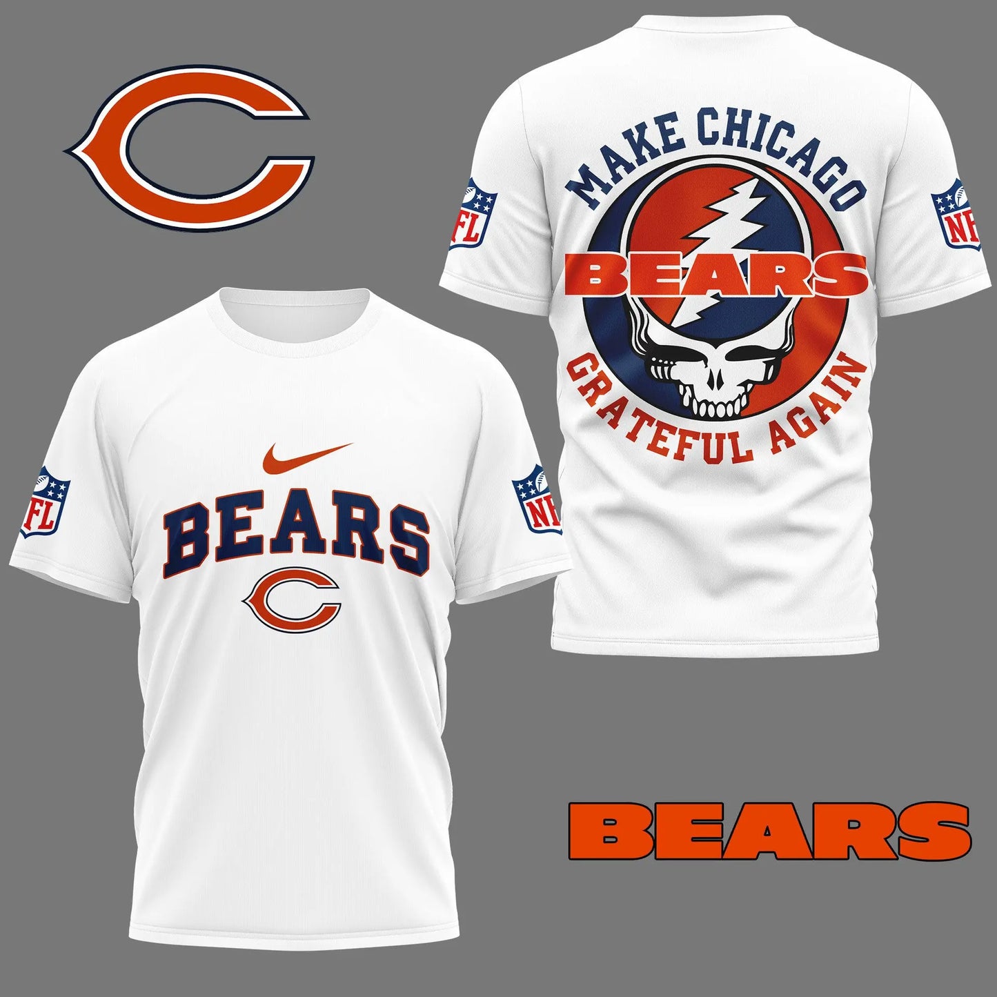 Chicago Bears | Premium Grateful Game Day 3D Shirt NY – HuddleStyle.com - Image 2