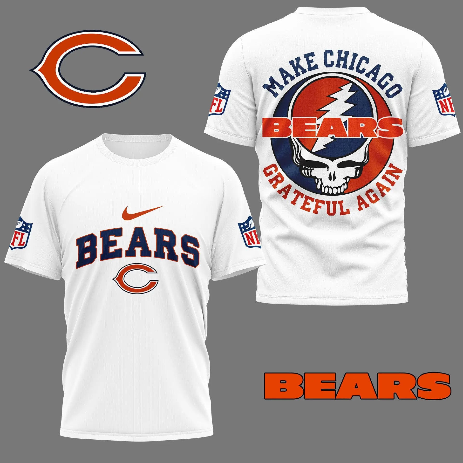 Chicago Bears | Premium Grateful Game Day 3D Shirt NY – HuddleStyle.com - Image 2