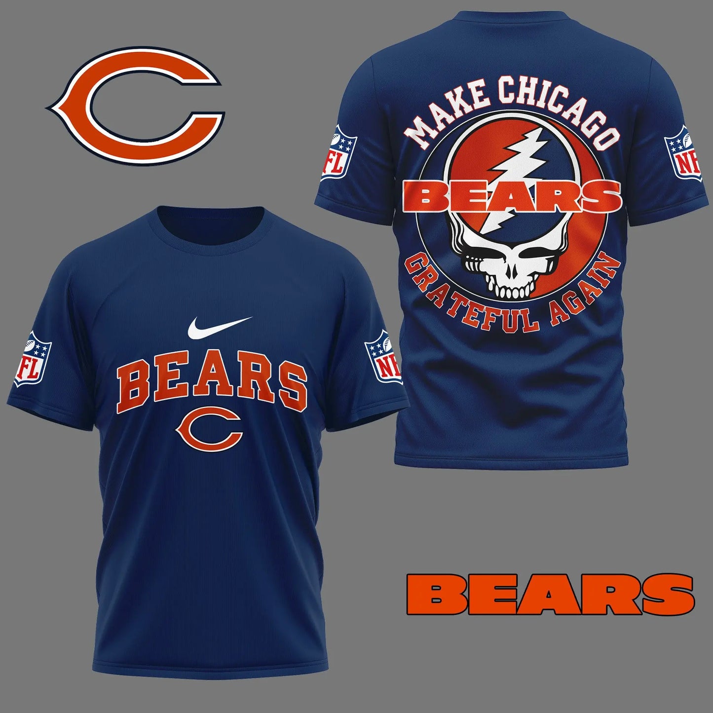 Chicago Bears | Premium Grateful Game Day 3D Shirt NY – HuddleStyle.com - Image 3
