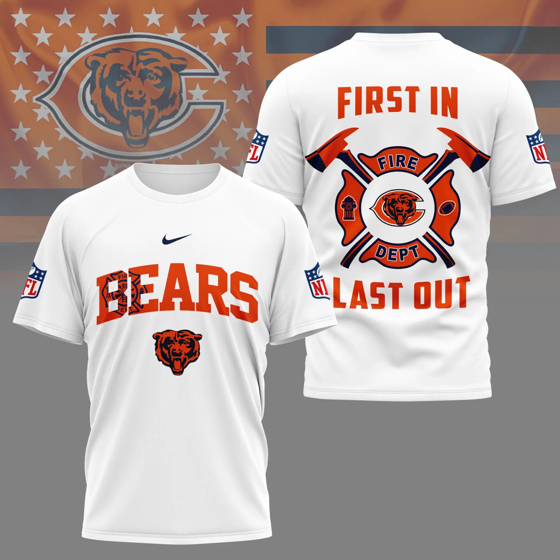 Chicago Bears | Premium NFL Fire Dept 3D Shirt TD – HuddleStyle.com - Image 2