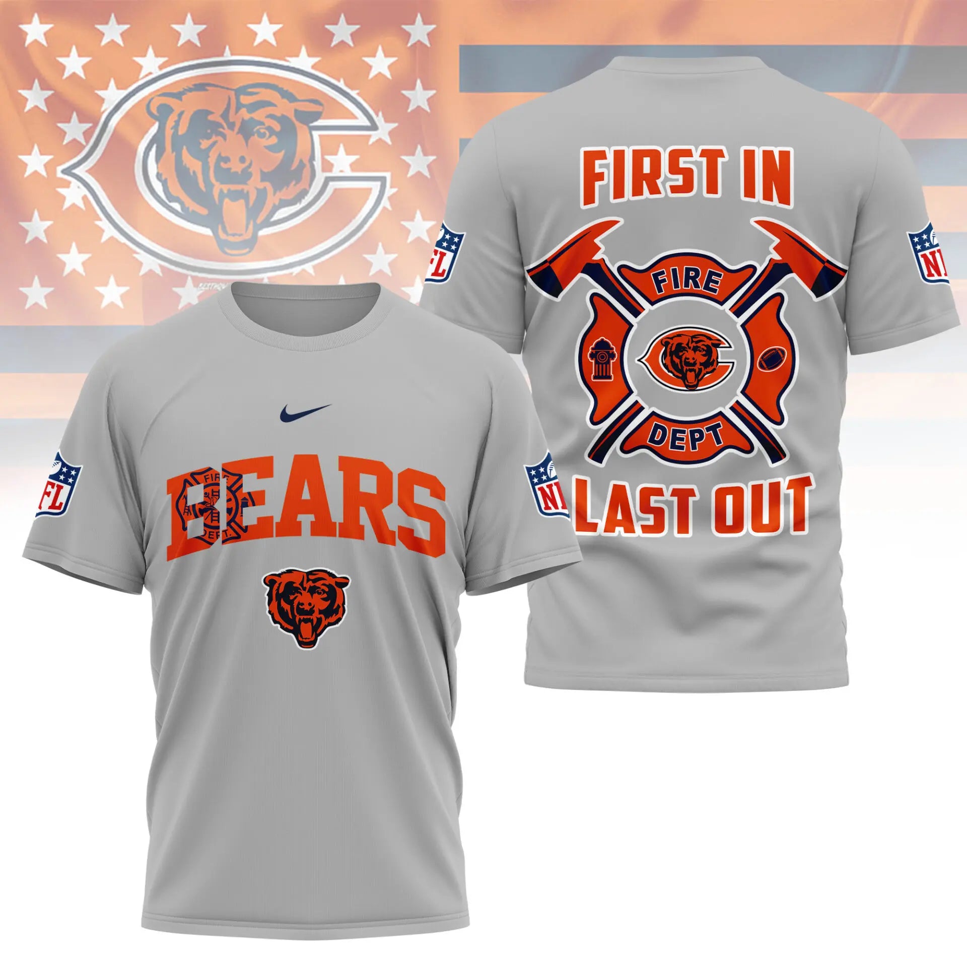 Chicago Bears | Premium NFL Fire Dept 3D Shirt TD – HuddleStyle.com - Main