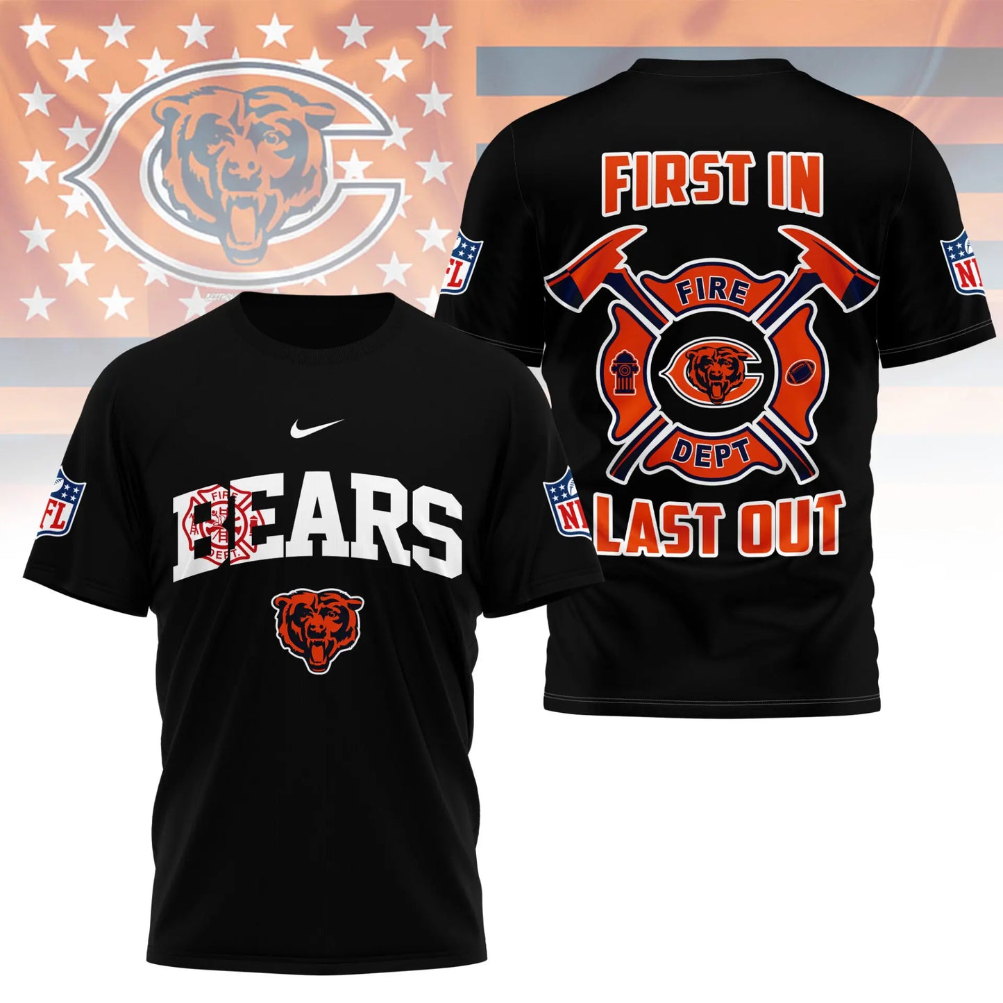 Chicago Bears | Premium NFL Fire Dept 3D Shirt TD – HuddleStyle.com - Image 4