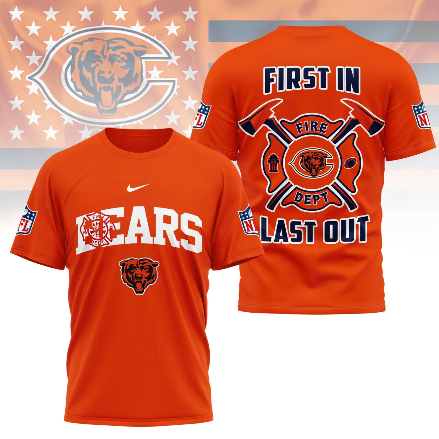 Chicago Bears | Premium NFL Fire Dept 3D Shirt TD – HuddleStyle.com - Image 5
