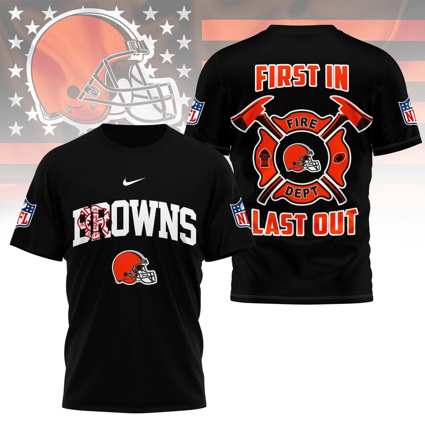 Cleveland Browns | Premium NFL Fire Dept 3D Shirt TD – HuddleStyle.com - Image 2