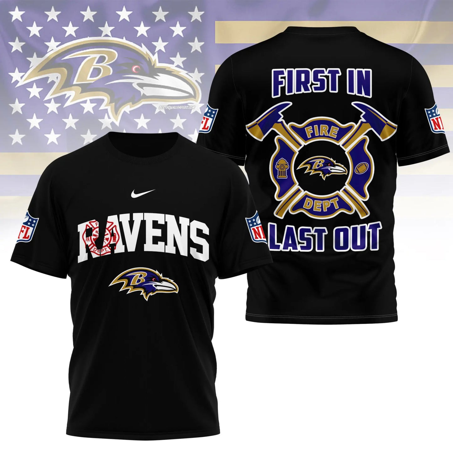 Baltimore Ravens | Premium NFL Fire Dept 3D Shirt TD – HuddleStyle.com - Image 4