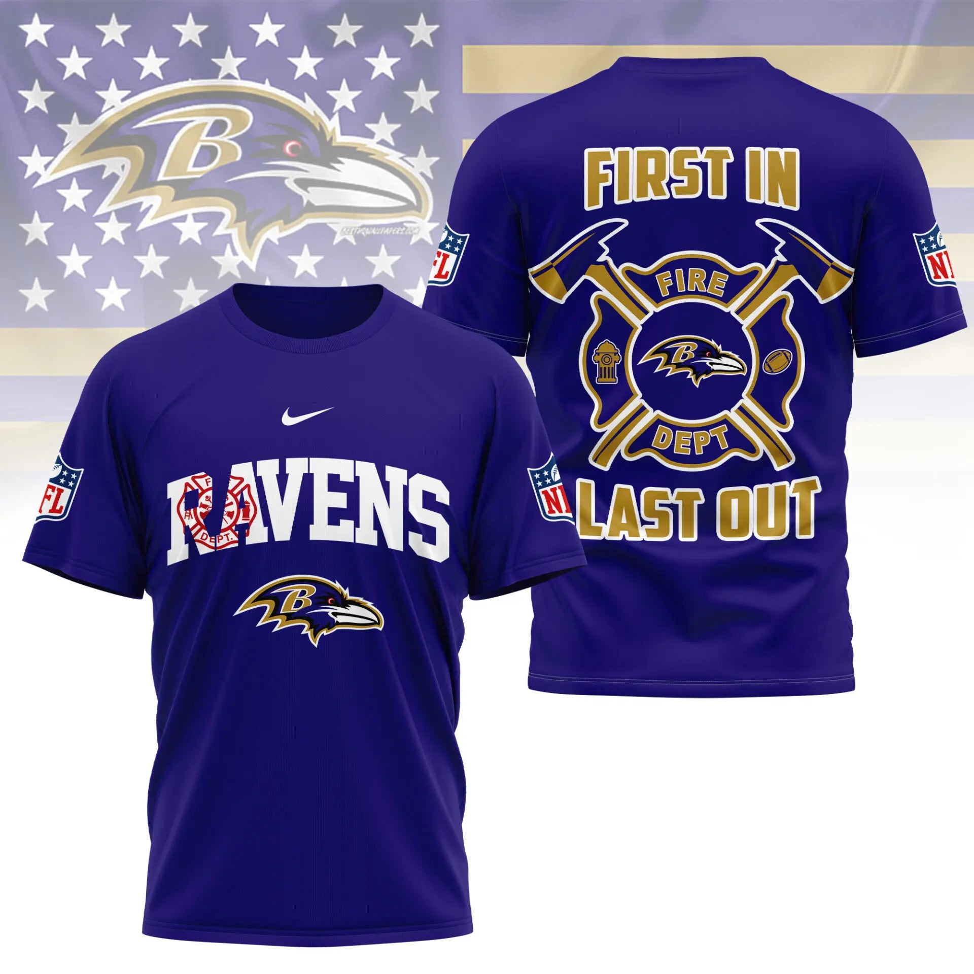 Baltimore Ravens | Premium NFL Fire Dept 3D Shirt TD – HuddleStyle.com - Main