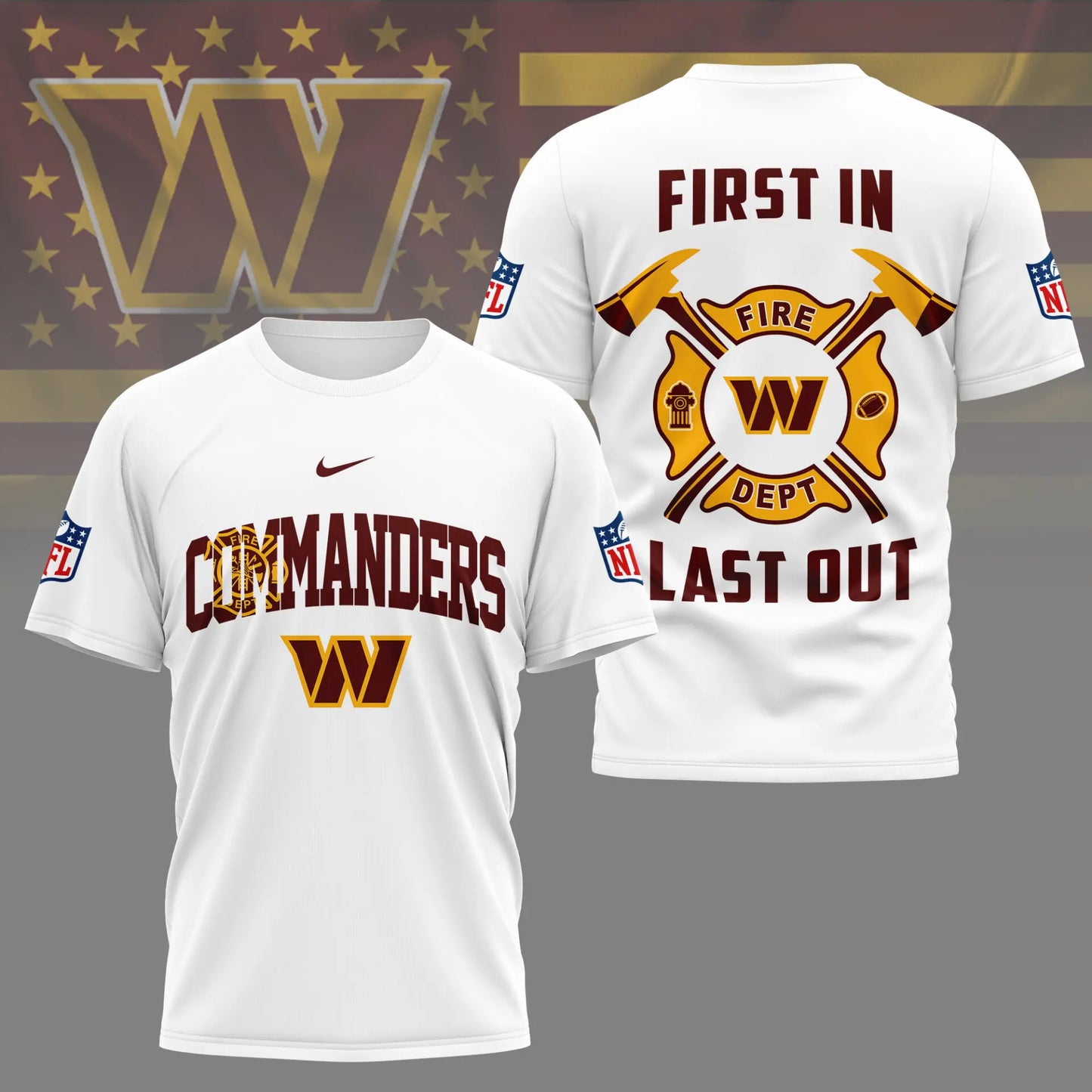 Washington Commanders | Premium NFL Fire Dept 3D Shirt TD – HuddleStyle.com - Image 2