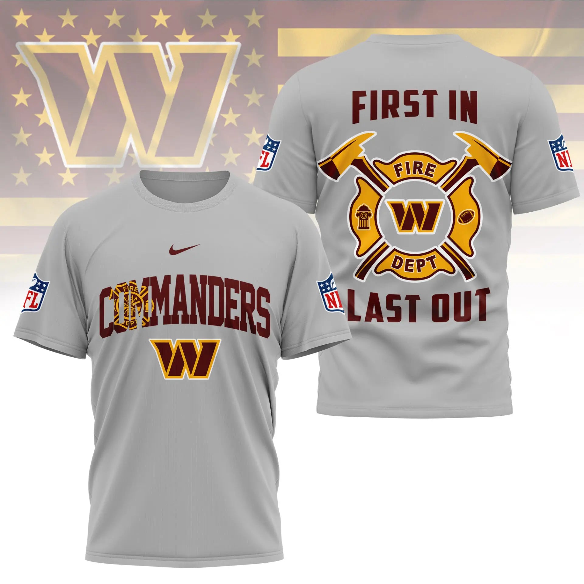 Washington Commanders | Premium NFL Fire Dept 3D Shirt TD – HuddleStyle.com - Image 5