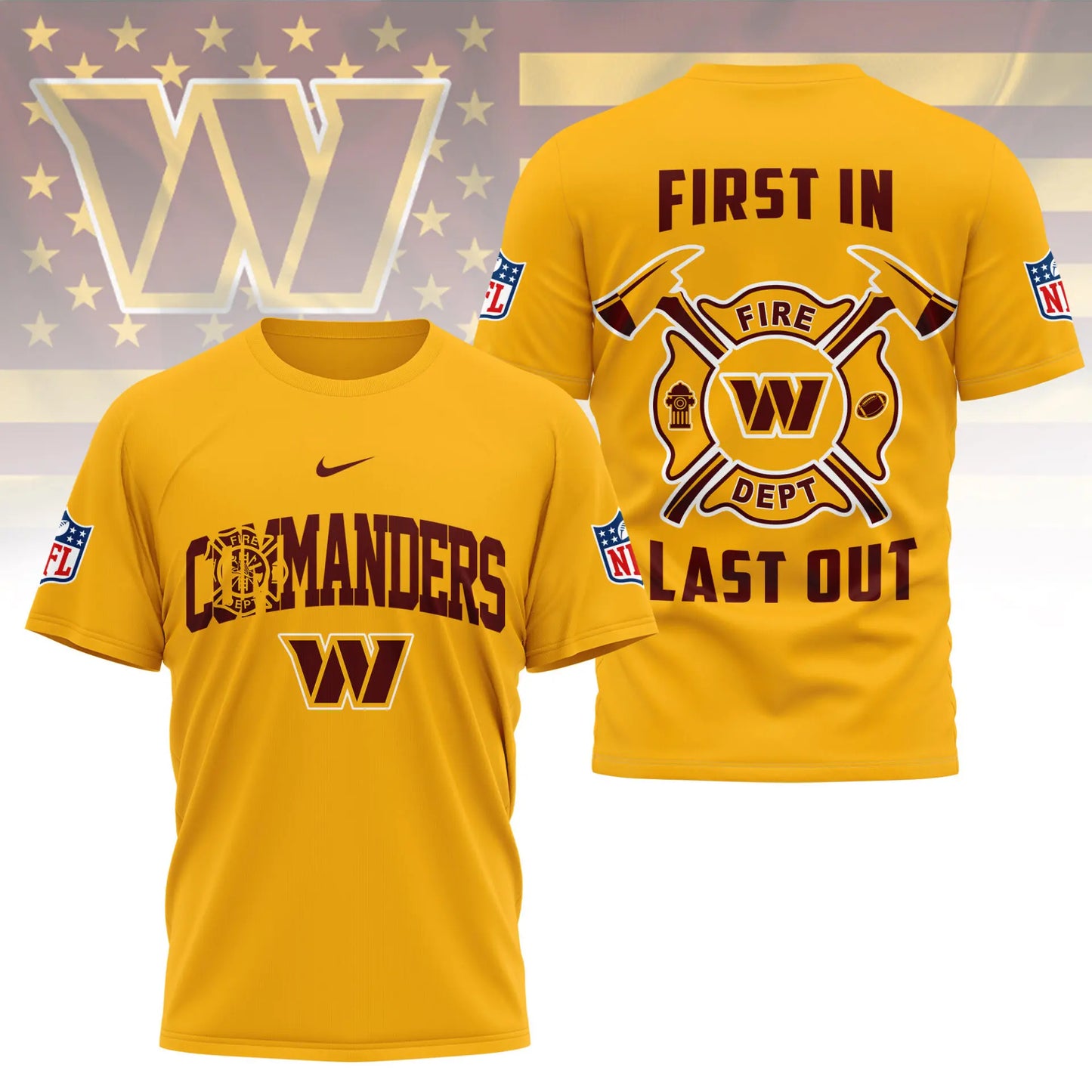 Washington Commanders | Premium NFL Fire Dept 3D Shirt TD – HuddleStyle.com - Image 3